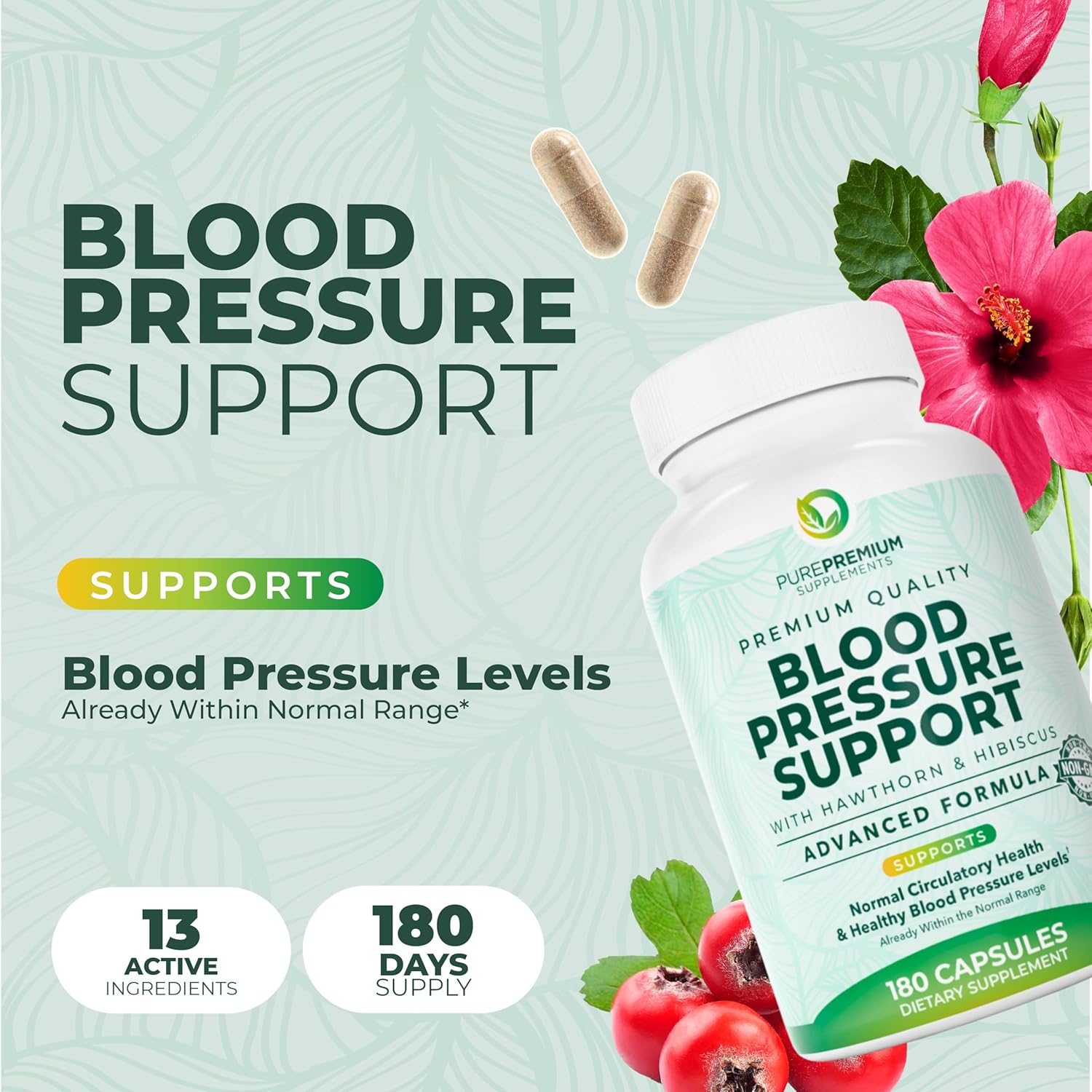 PurePremium Blood Pressure Supplements with Hawthorn Berry