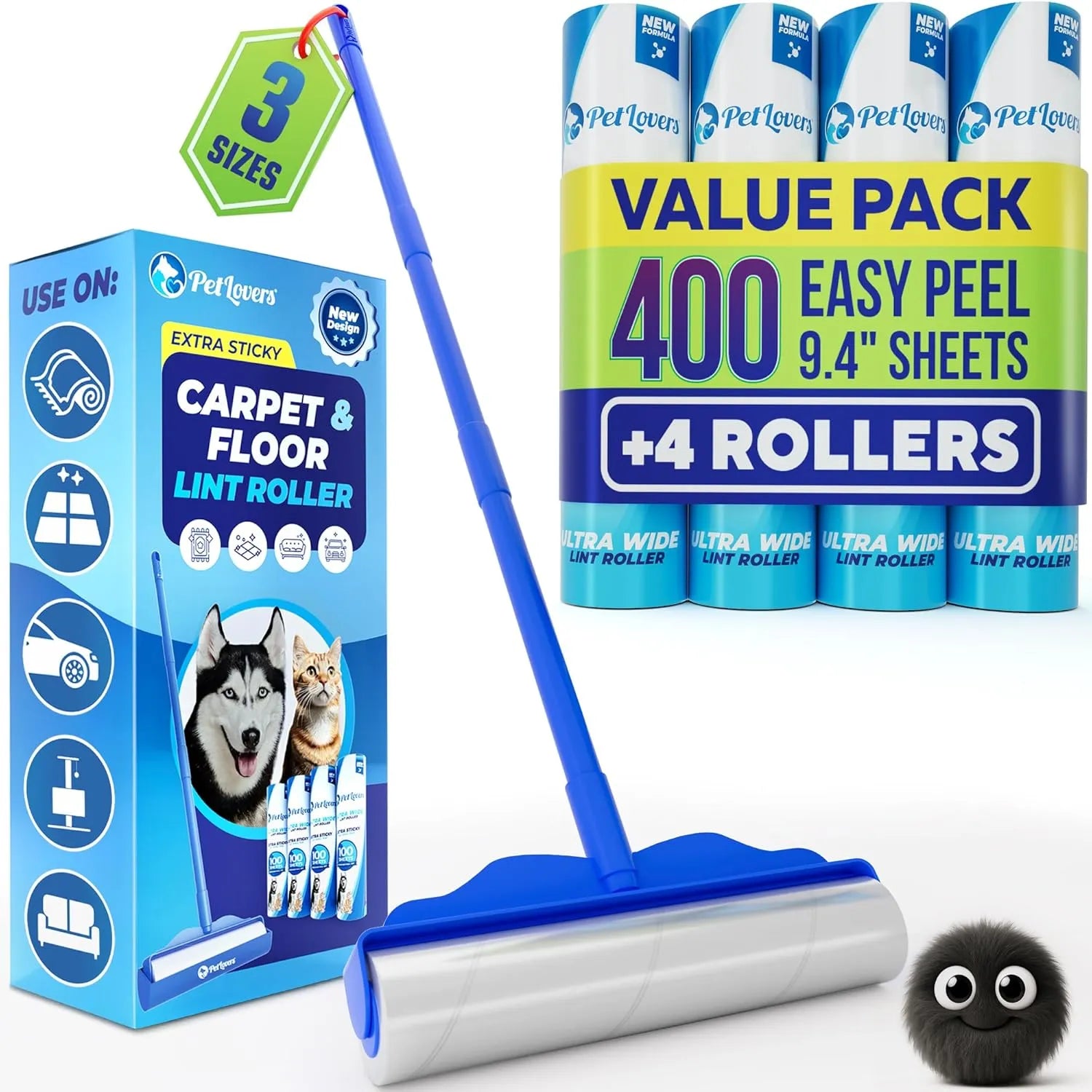 PetLovers Large Lint Roller with 3 Refills