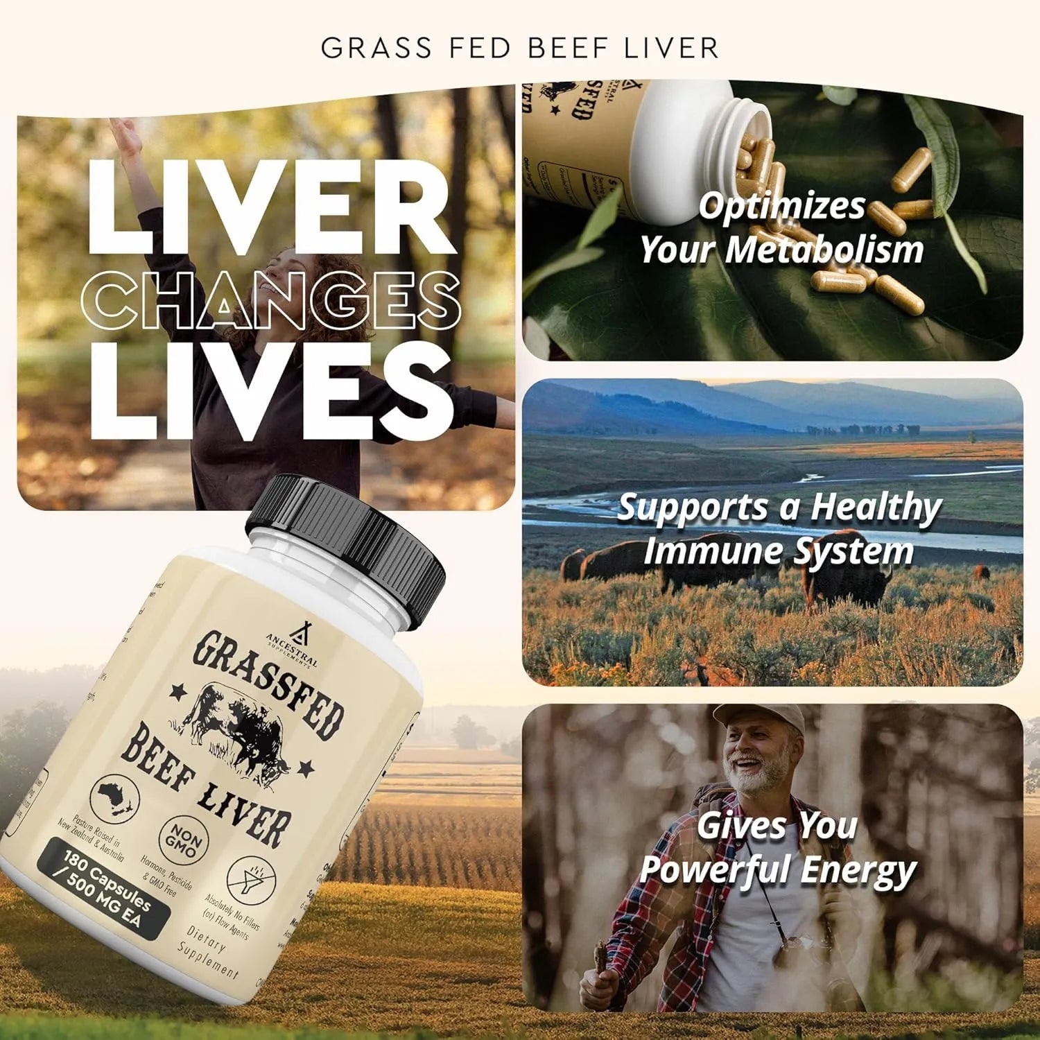 Ancestral Supplements Grass Fed Beef Liver 180 Capsules