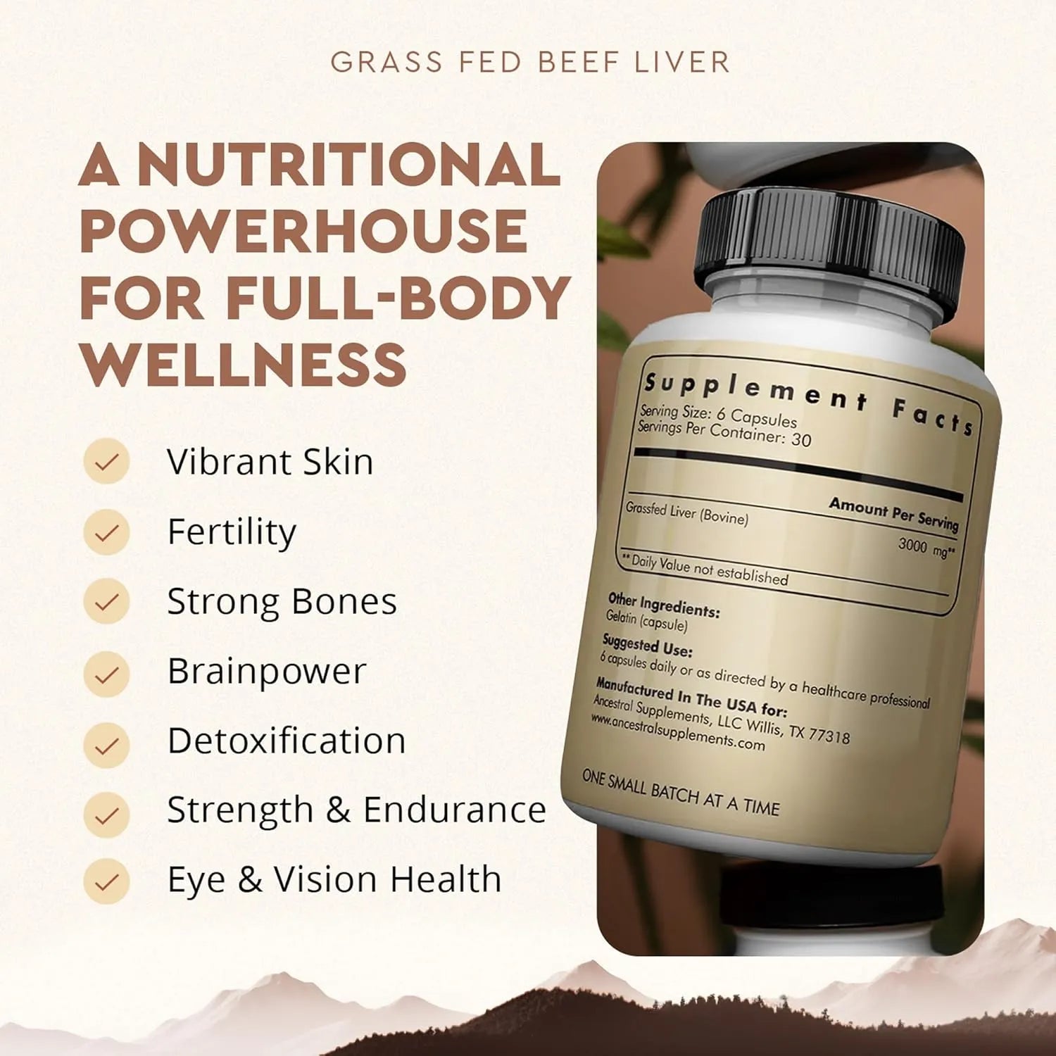 Ancestral Supplements Grass Fed Beef Liver 180 Capsules