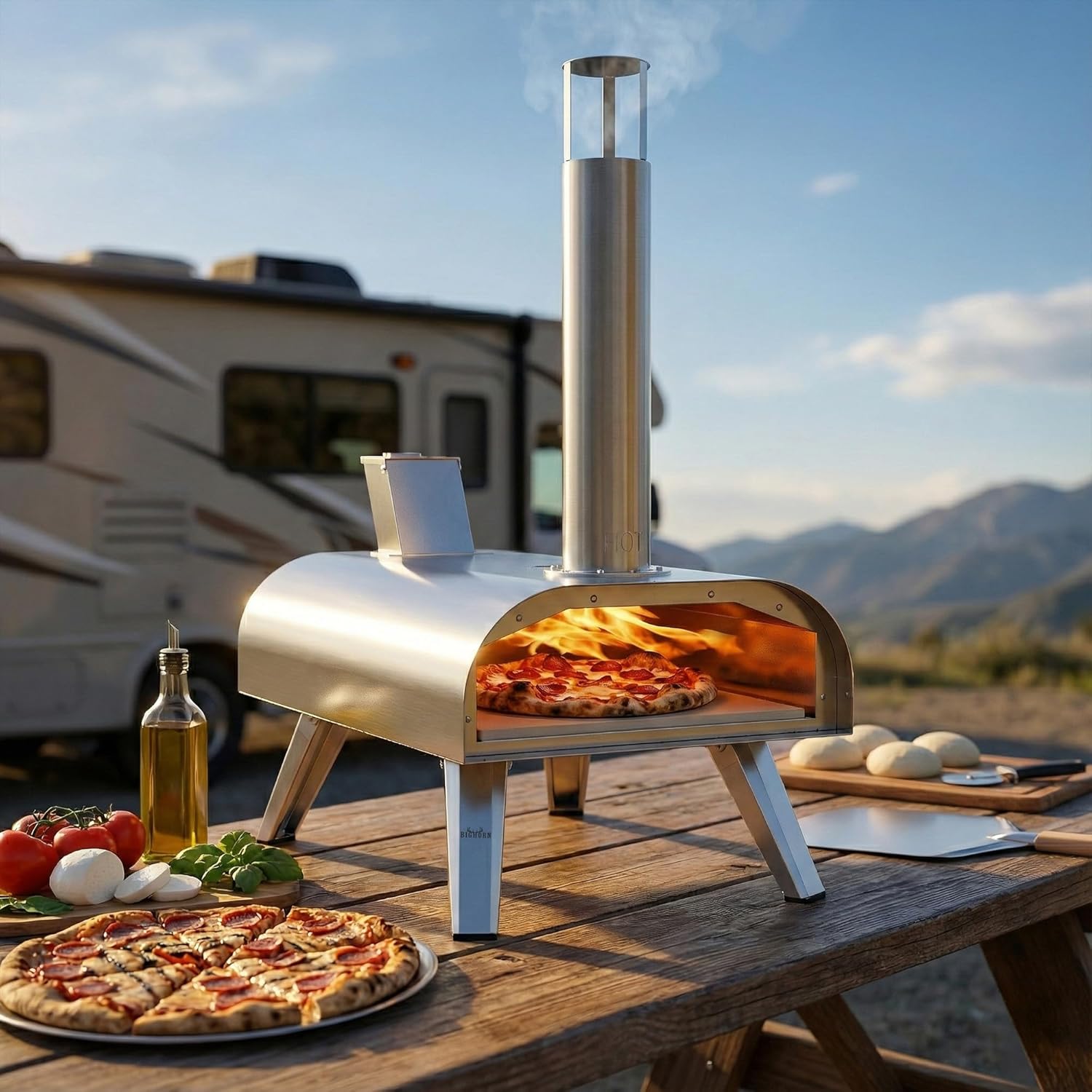BIG HORN OUTDOORS Multi-Fuel Outdoor Pizza Oven – 3-in-1 Wood-Fired