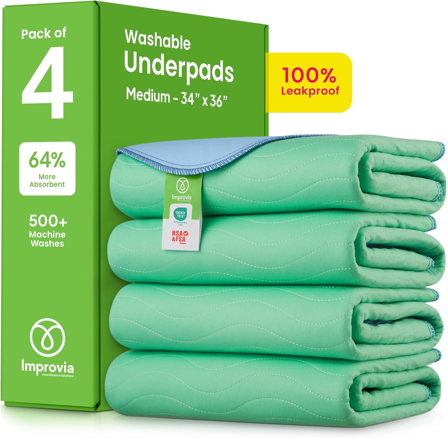 IMPROVIA® Washable Underpads, 34" x 36" (Pack of 4)