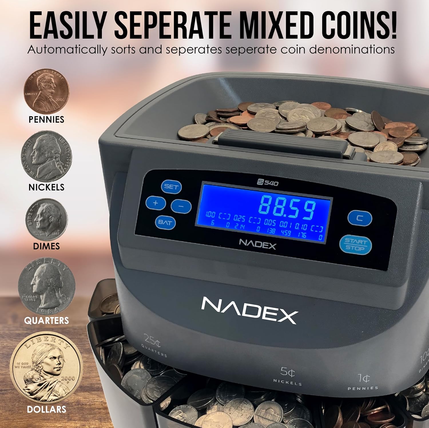 Nadex S540 Pro | Coin Counter, Sorter, and Wrapper