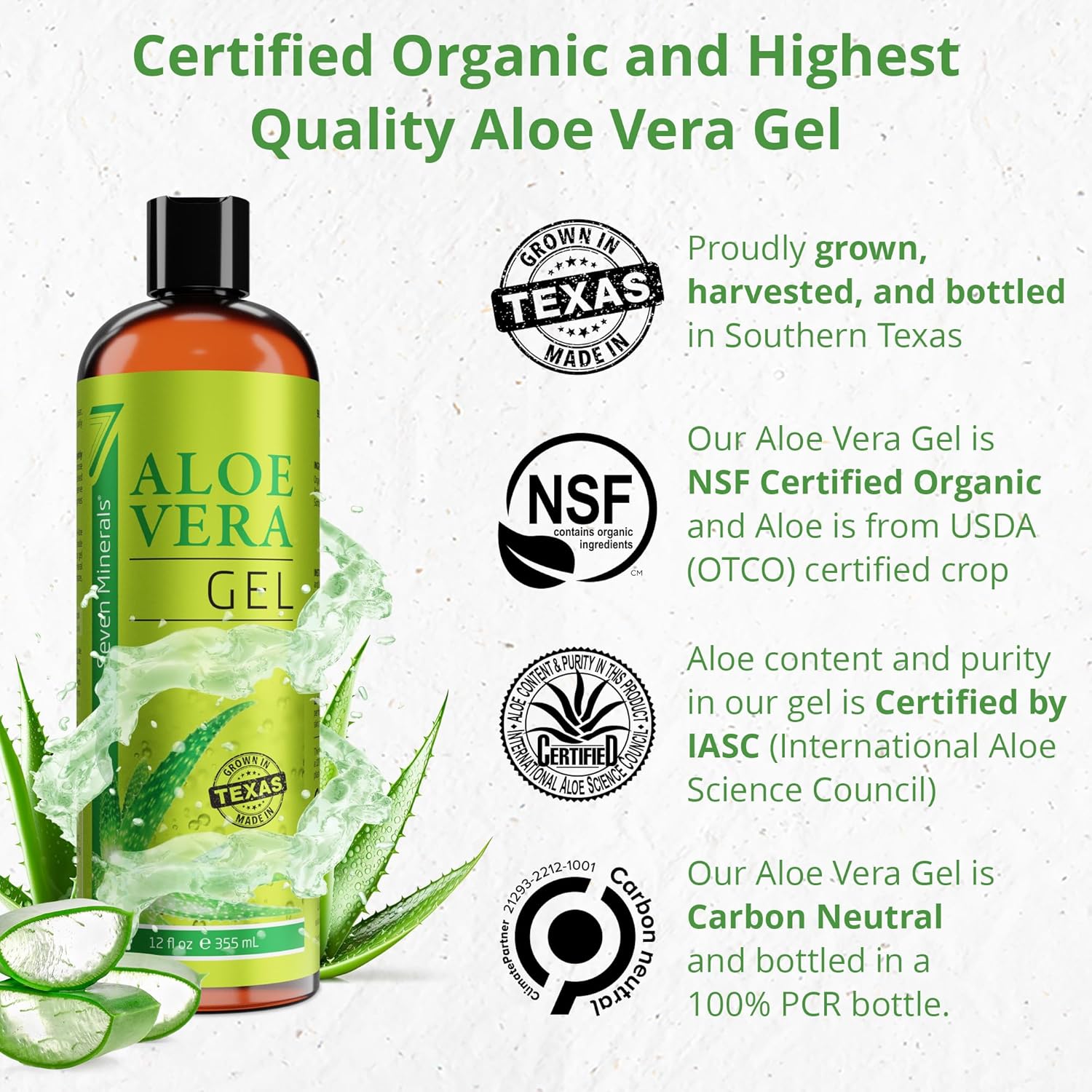 Seven Minerals Organic Aloe Vera Gel from freshly cut 100% Pure Aloe