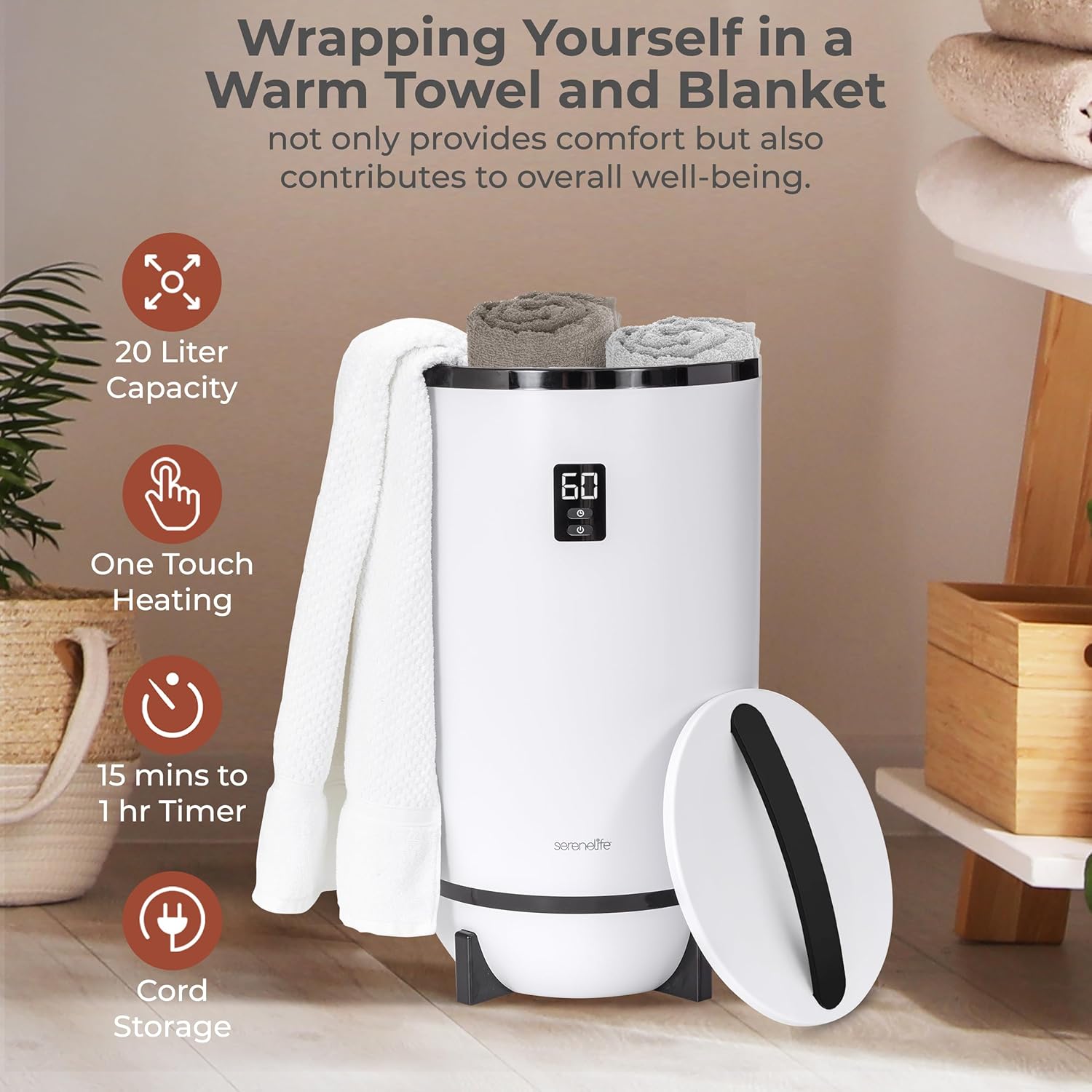 SereneLife Towel Warmer Bucket Style