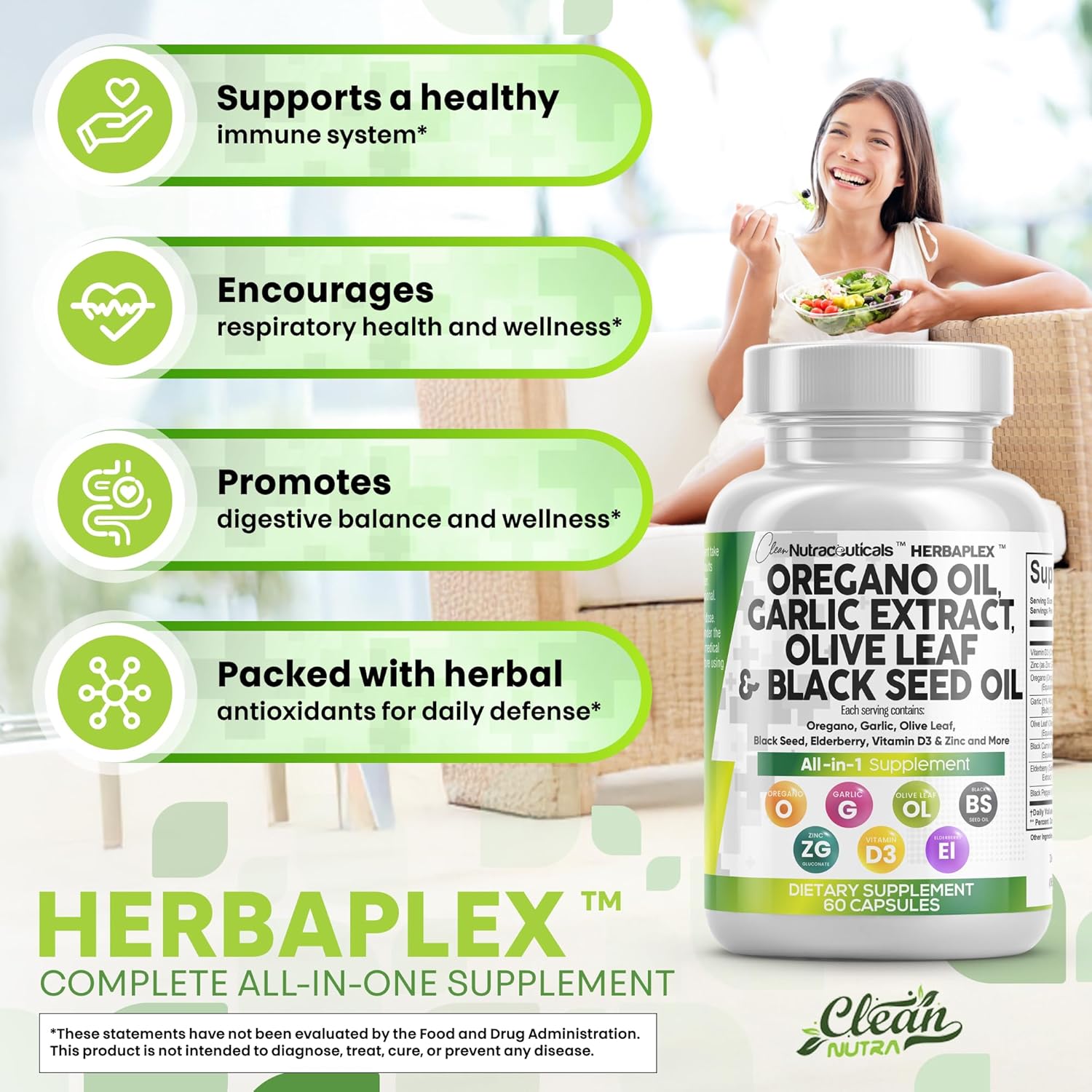 Clean Nutra Oregano Oil with Black Seed Oil Garlic Olive Leaf Extract