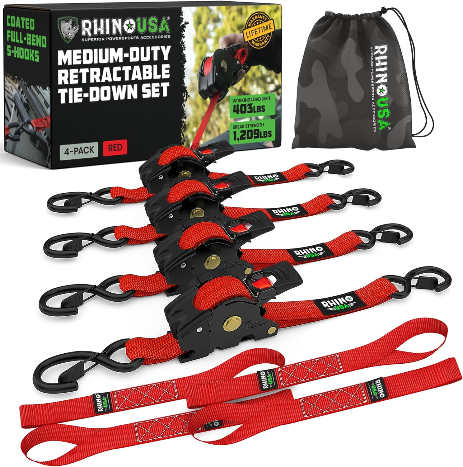 Rhino USA Retractable Ratchet Straps (4-Pack)