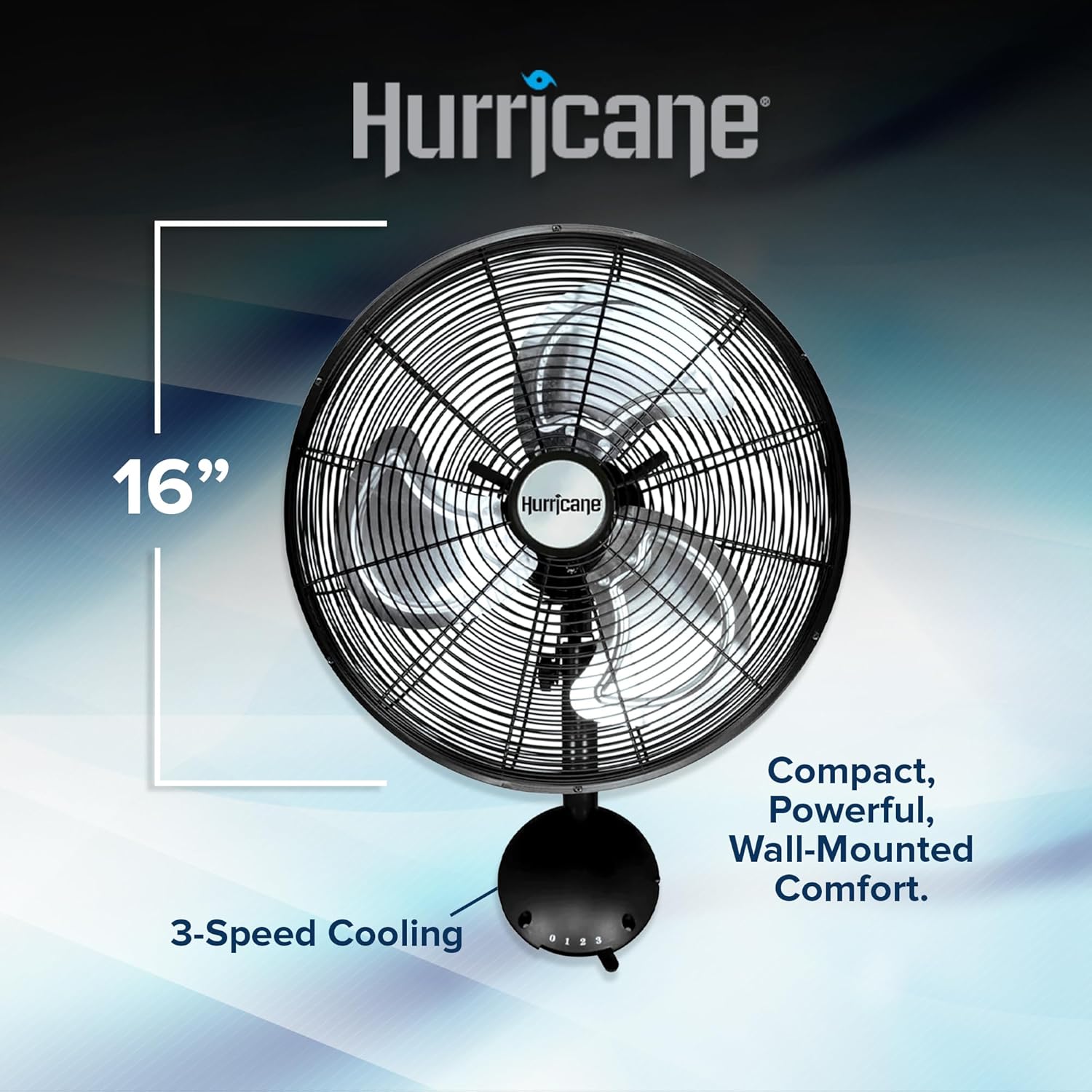 Hurricane 16" High Velocity Pro Oscillating Metal Wall Mount Fan w/ 3 Speeds