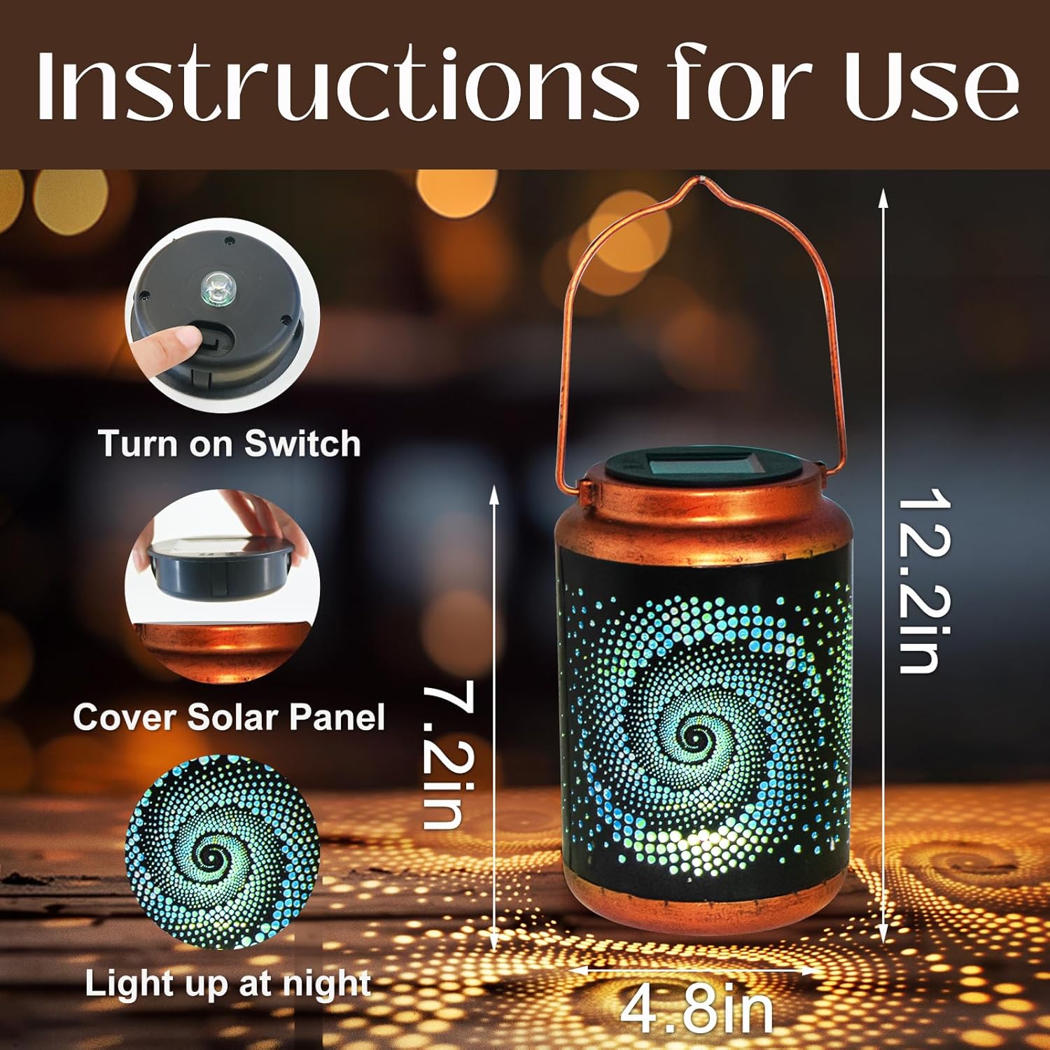 4 Pack Solar Lanterns Outdoor Hanging Metal Waterproof LED Lantern with Solar Powered