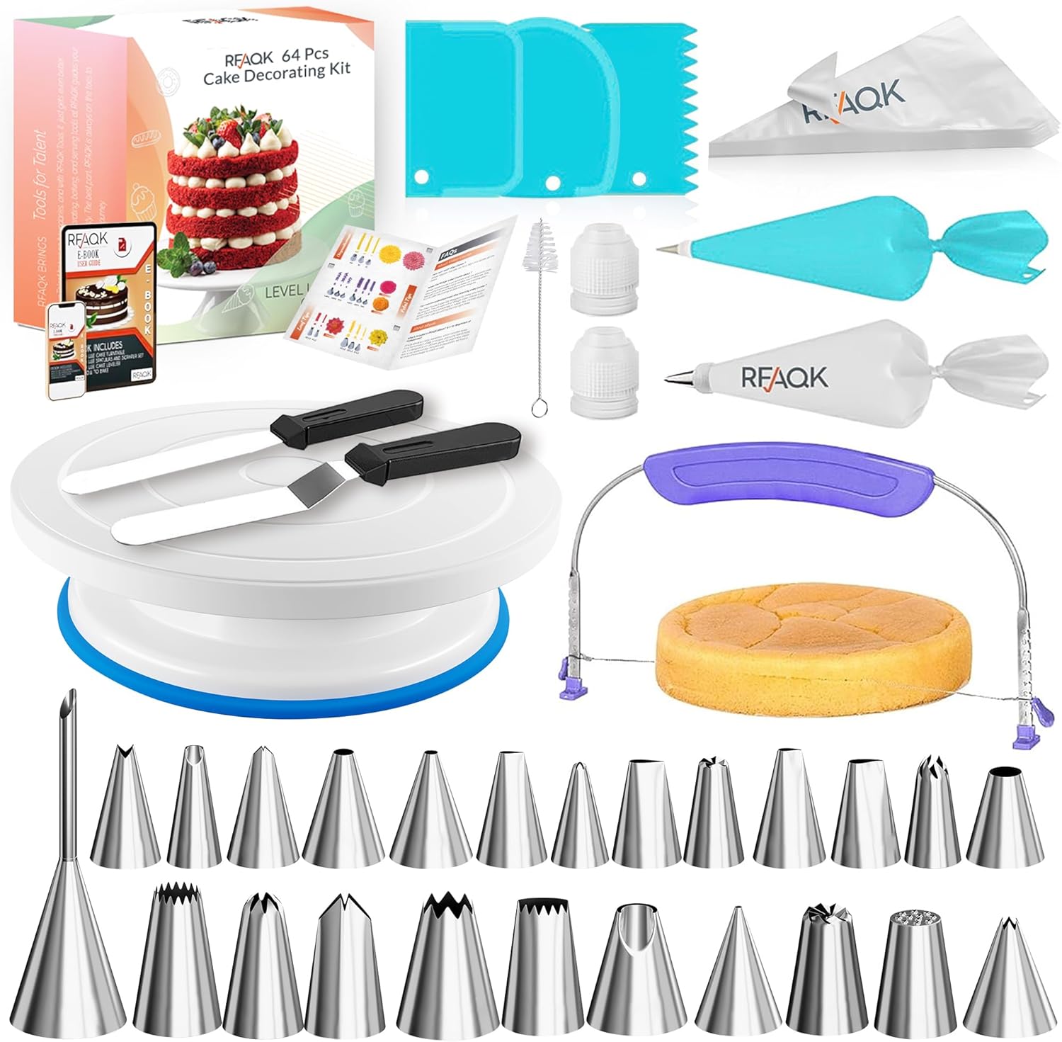 RFAQK 64PCs Cake Decorating Kit with Leveler