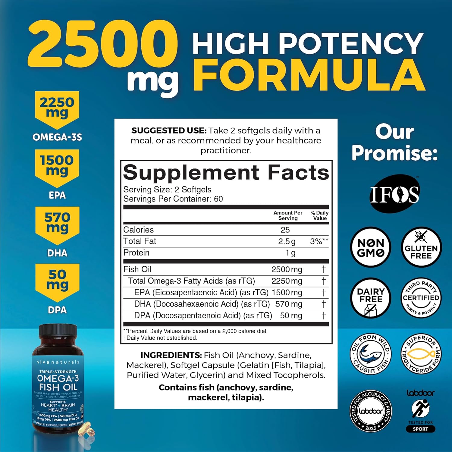 Viva Naturals Omega 3 Fish Oil Supplement for Women and Men