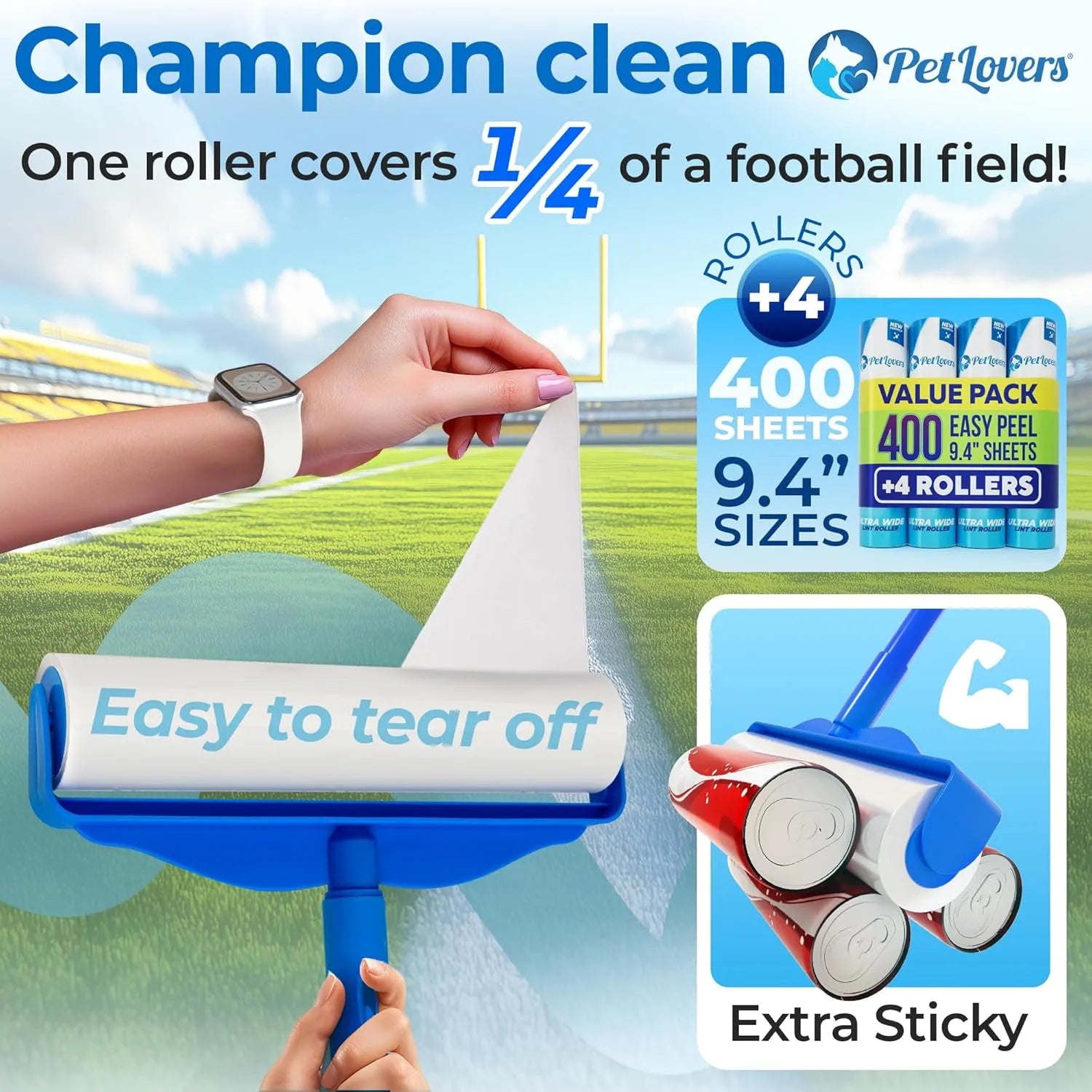 PetLovers Large Lint Roller with 3 Refills