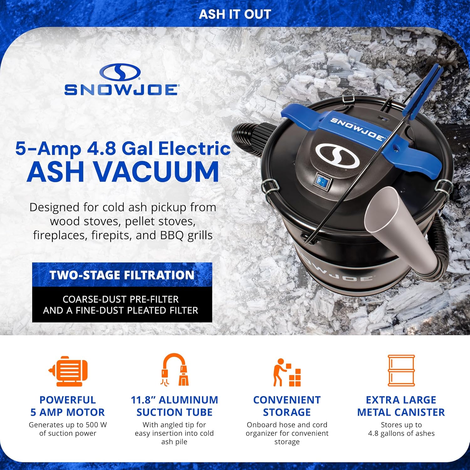 Snow Joe Bagless Ash Vacuum Cleaner Machine