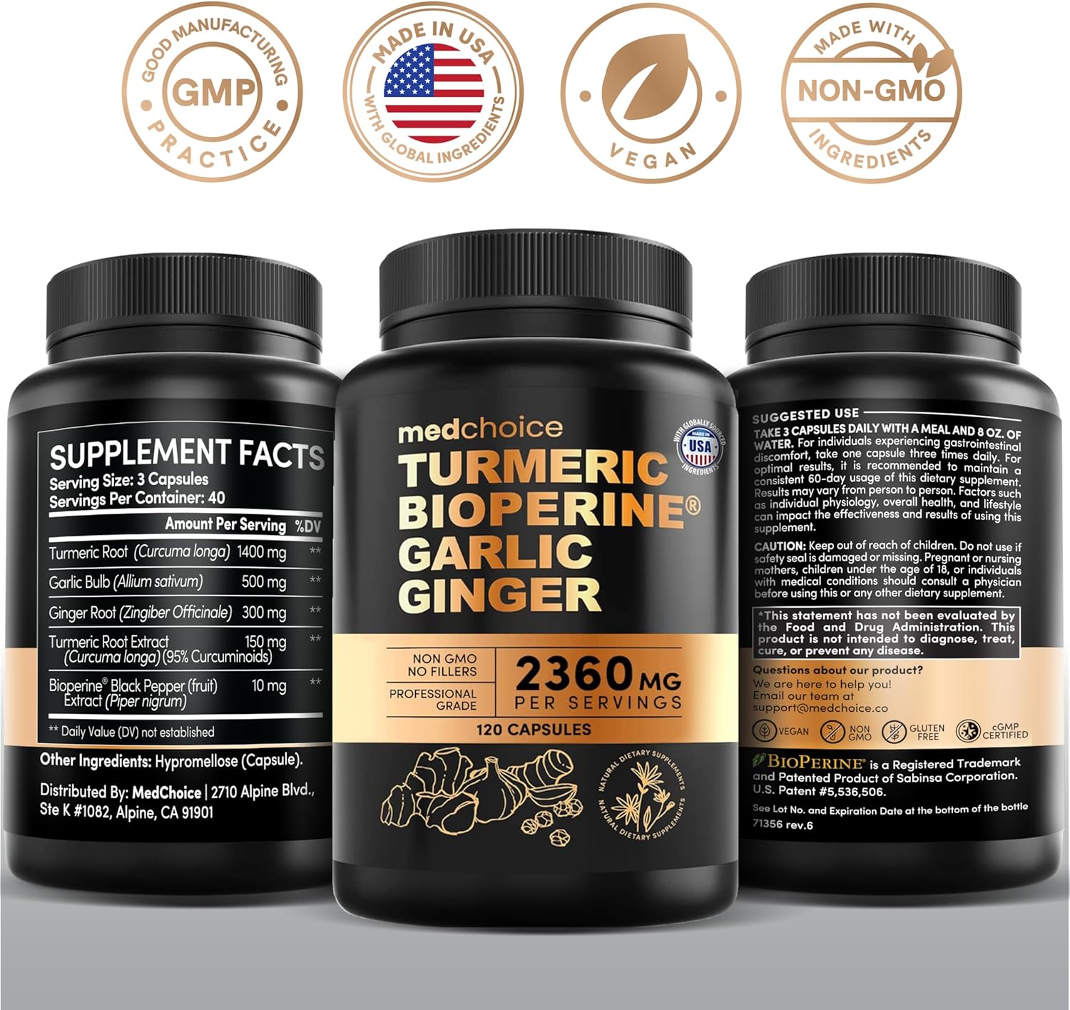 4-in-1 Turmeric and Garlic Supplements with BioPerine