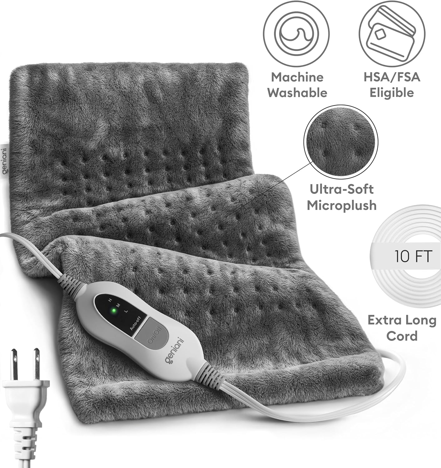 GENIANI XL Electric Heating Pad for Back Pain & Cramps Relief