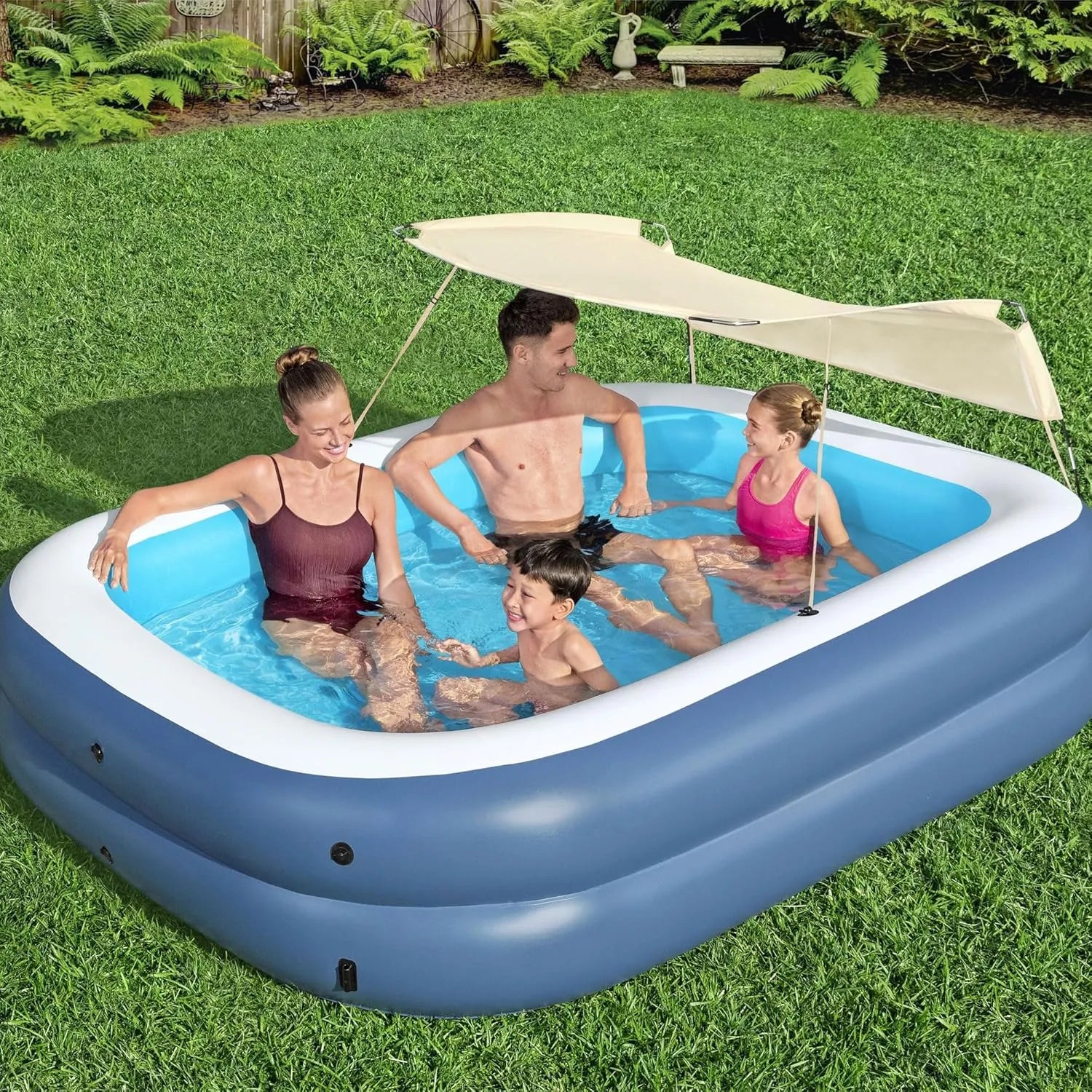 H2OGO! 8 Foot 4 Inch x 70 Inch Summer Bliss Shaded Inflatable Family Pool for Kids