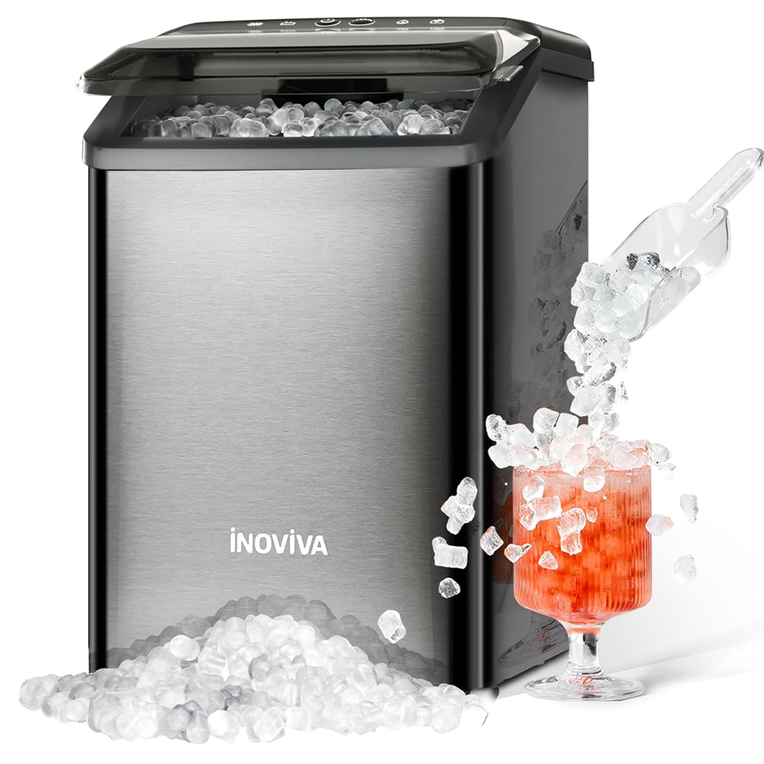 Inoviva Nugget Ice Maker Countertop, 40lbs/24H Soft Chewable Pellet Ice Machine