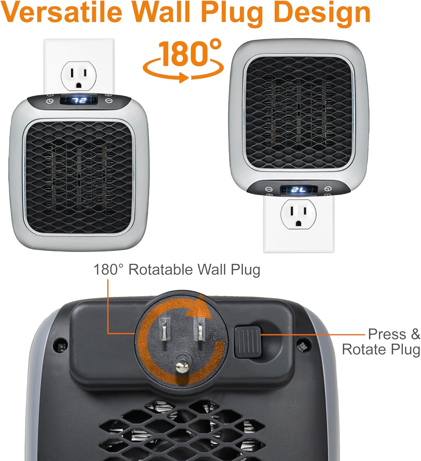 Ontel Handy Heater Turbo Wall Outlet Small Space Heater