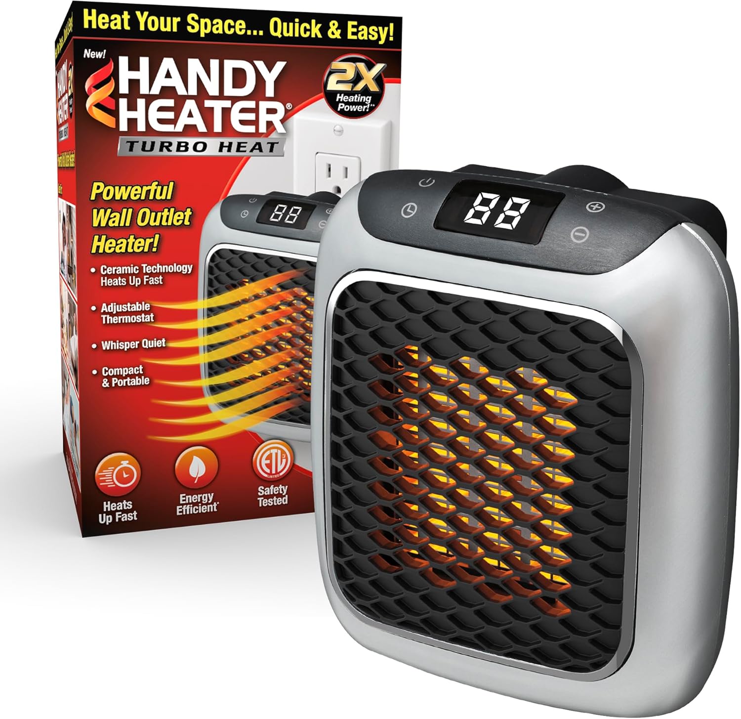 Ontel Handy Heater Turbo Wall Outlet Small Space Heater