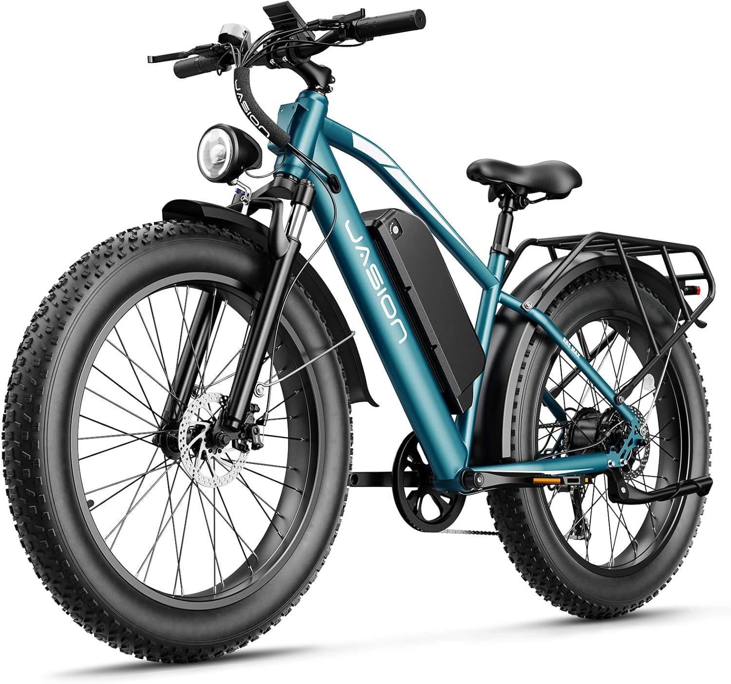 Jasion EB5 MAX Electric Bike for Adults with 2000W Peak Motor 48V 15Ah (720Wh) Battery Electric Mountain Bike 26'' x 4'' Fat Tire Ebike 28+MPH Speed Cruise Control with Fenders Rear Rack