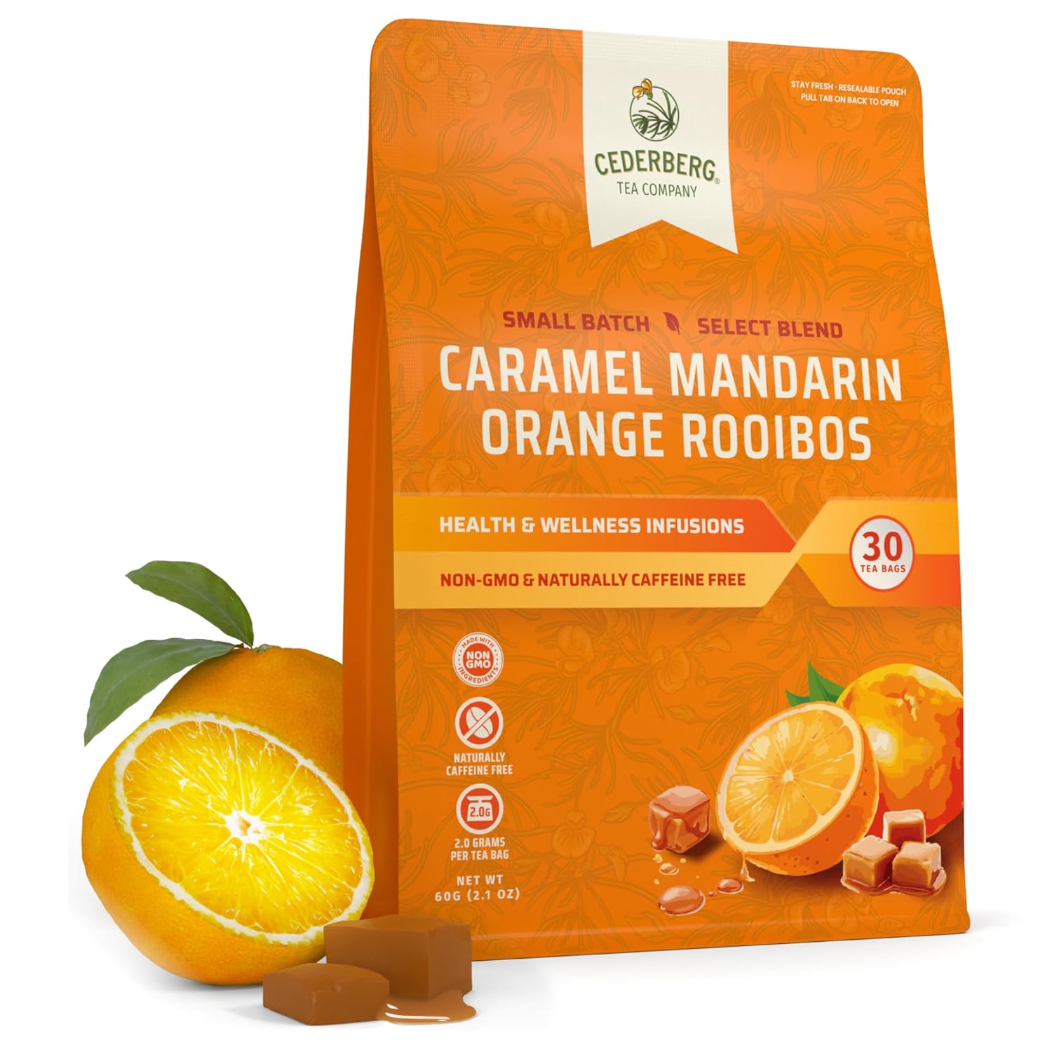 Cederberg Tea Company Caramel Mandarin Orange Rooibos Tea Bags – Organic Herbal Tea