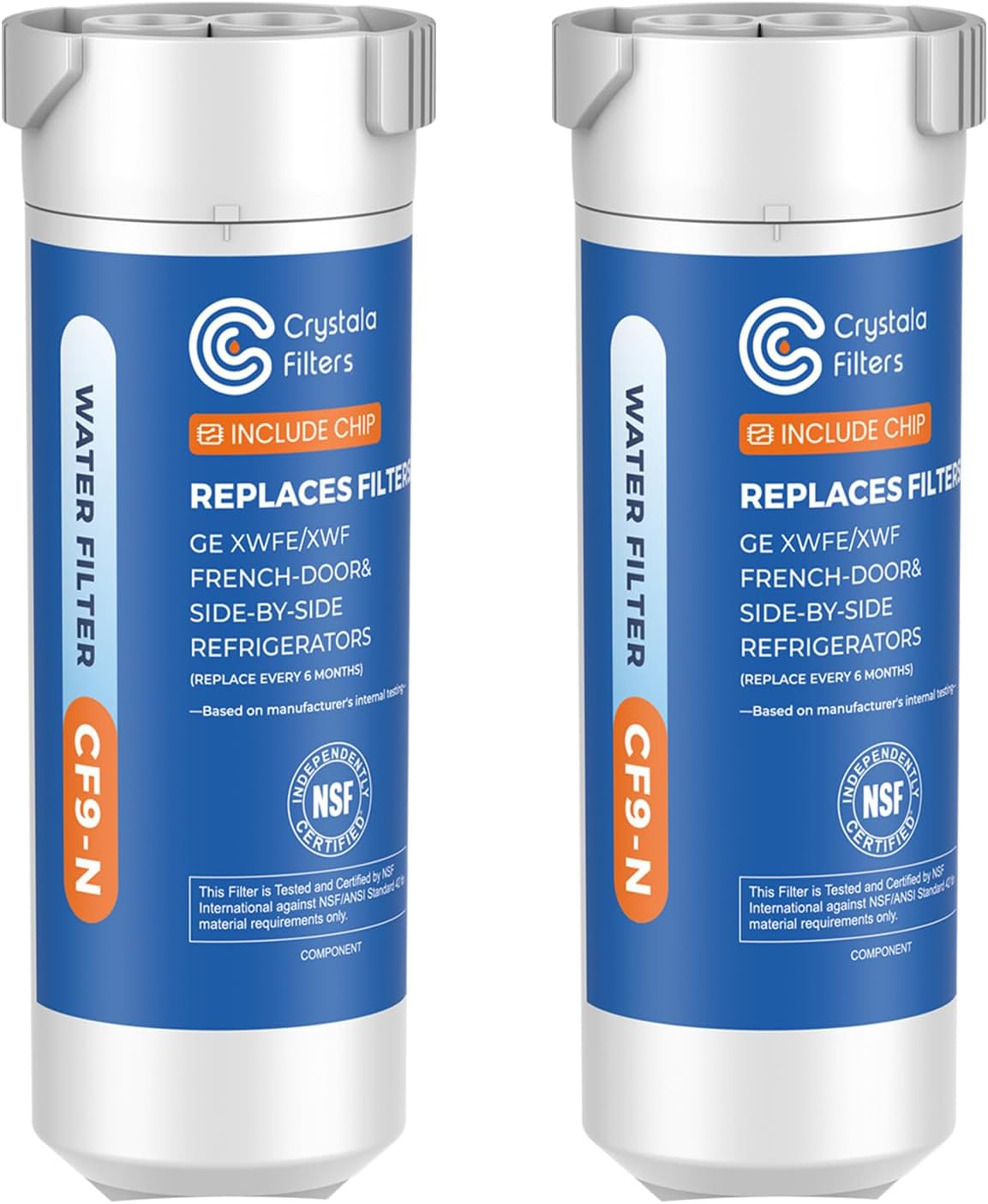 Crystala Filters Water Filter Compatible with XWFE (Built-in CHIP) Replacement for GE XWFE XWF Refrigerator Water Filter Pack of 2