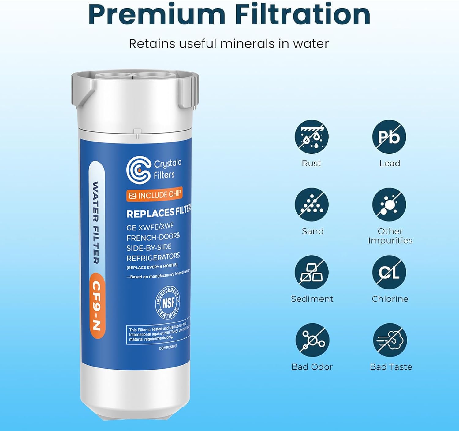 Crystala Filters Water Filter Compatible with XWFE (Built-in CHIP) Replacement for GE XWFE XWF Refrigerator Water Filter Pack of 2
