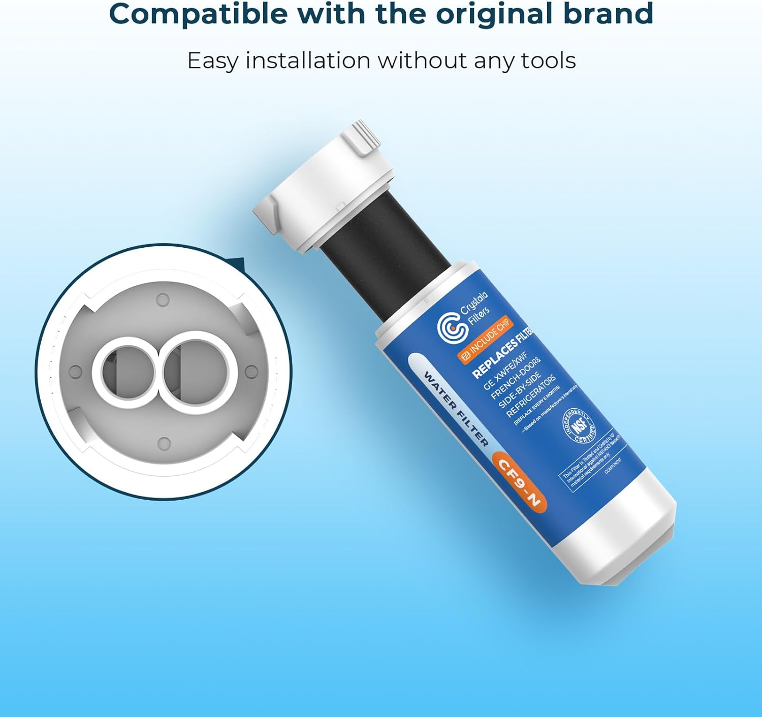Crystala Filters Water Filter Compatible with XWFE (Built-in CHIP) Replacement for GE XWFE XWF Refrigerator Water Filter Pack of 2