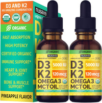 (2 Pack) Organic Vitamin D3 K2 Drops with MCT Oil Omega 3