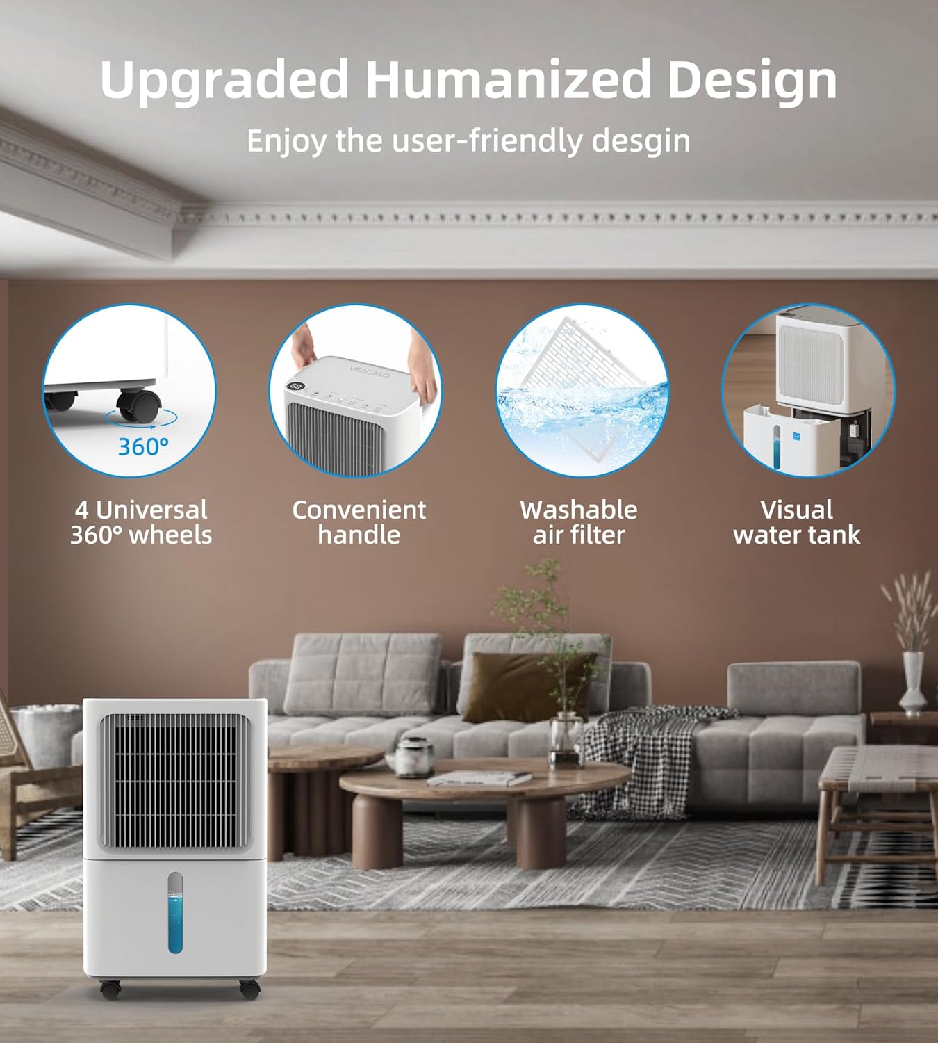 VEAGASO 2500 Sq. Ft Dehumidifier for Basement, 34 Pint Large Room Auto Drainage