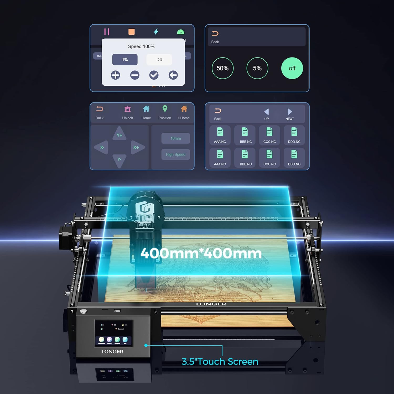 Longer RAY5 Laser Engraver, 10W Output Power, 3.5” Touch Screen, DIY Metal/Wood Engraver