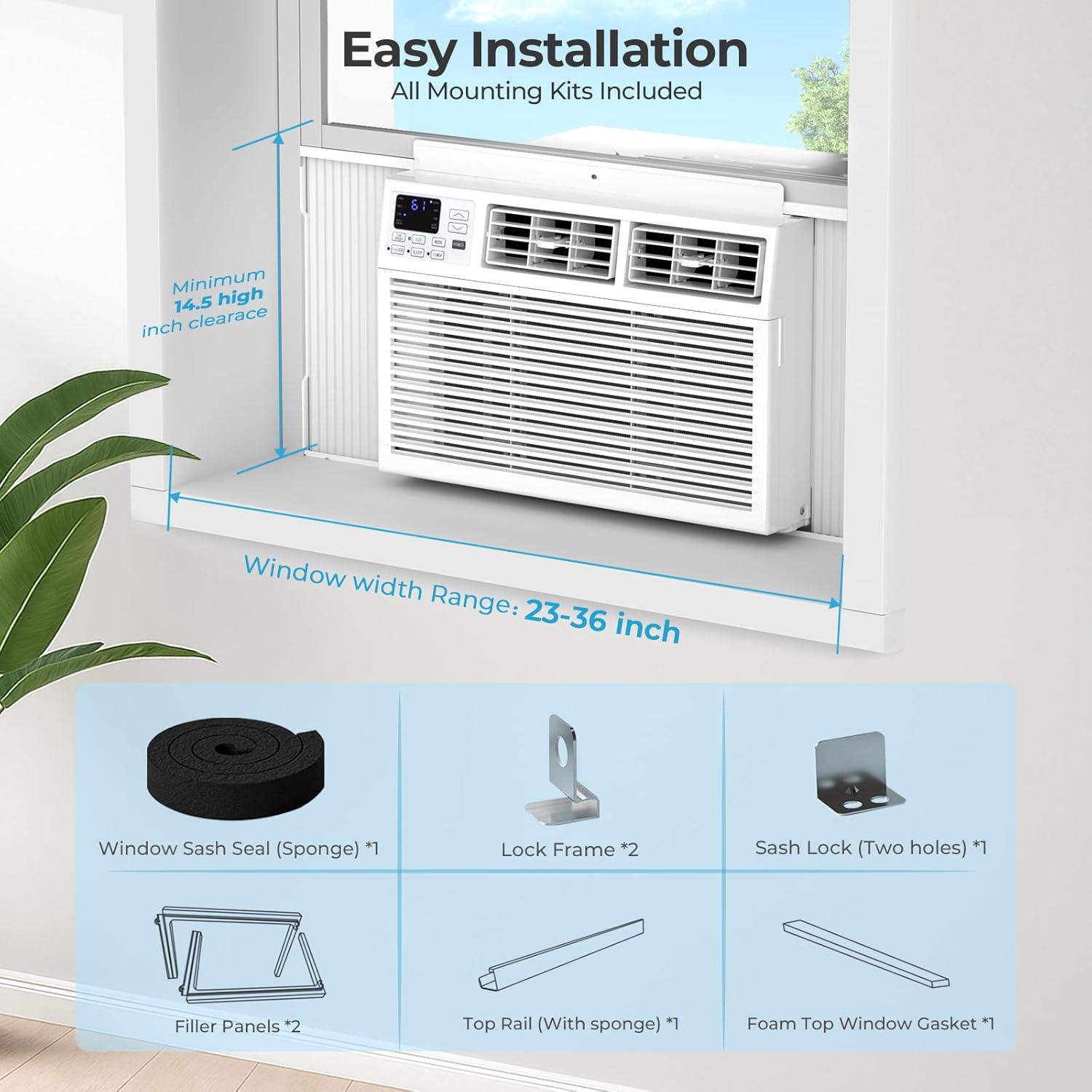 Electactic Window Air Conditioner 10 000 BTU Air Conditioner Window Unit Up to 450 Sq.Ft 3 Fan Speeds Easy Install Energy Efficient Washable Filter White