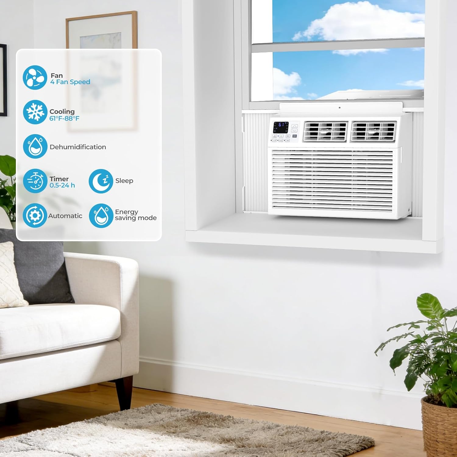 Electactic Window Air Conditioner 10 000 BTU Air Conditioner Window Unit Up to 450 Sq.Ft 3 Fan Speeds Easy Install Energy Efficient Washable Filter White