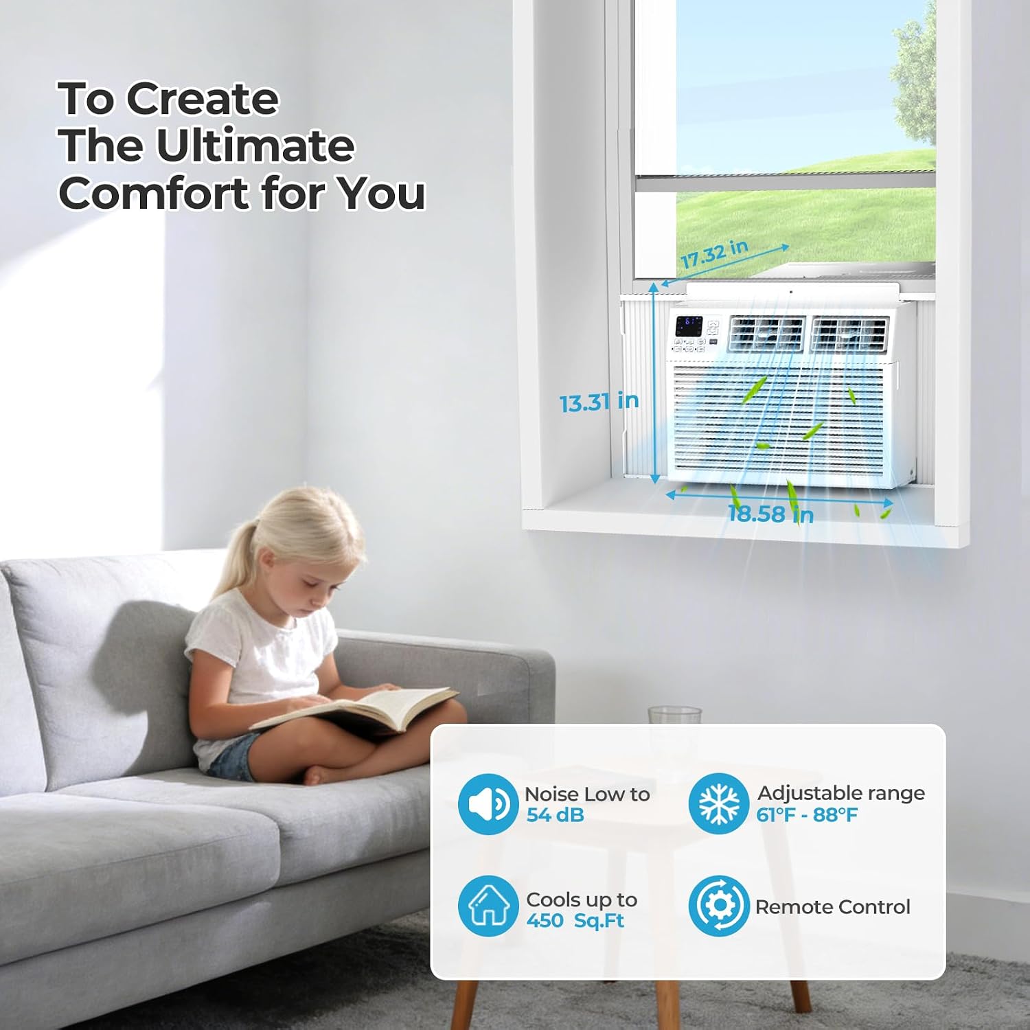 Electactic Window Air Conditioner 10 000 BTU Air Conditioner Window Unit Up to 450 Sq.Ft 3 Fan Speeds Easy Install Energy Efficient Washable Filter White