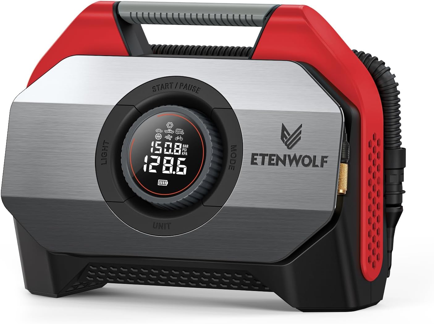 ETENWOLF Vortex S6 Tire Inflator Portable Air Compressor for Heavy-Duty Vehicle, Cordless Air Pump for Car & Inflatables with 19200 mAh Battery