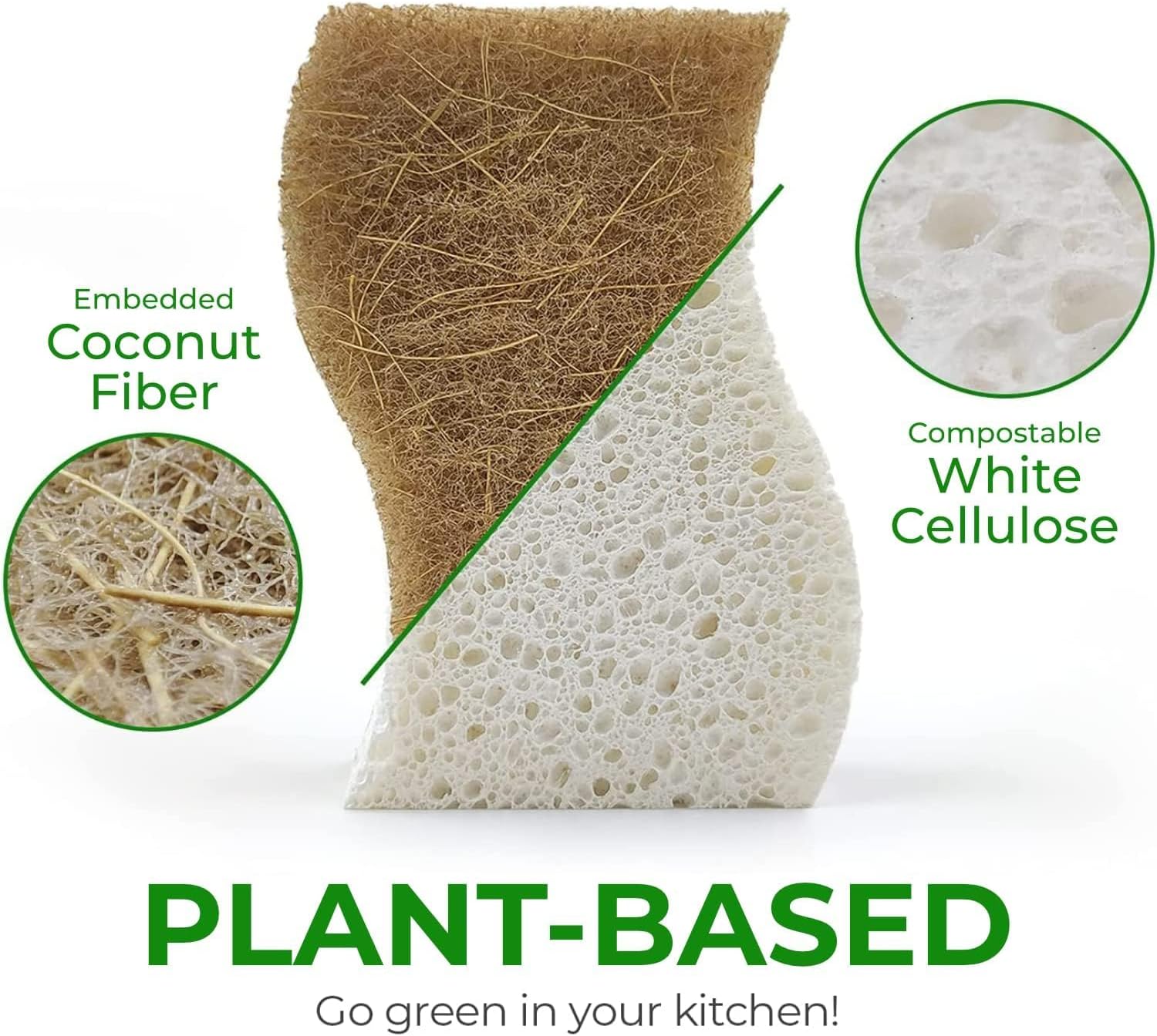 AIRNEX Natural Kitchen Sponges (24 Pack) - Biodegradable Cellulose & Coconut Scrubber Dish Sponges for Kitchen - Eco-Friendly Non Scratch Compostable Non Toxic S-Shaped Natural Sponges for Dishes