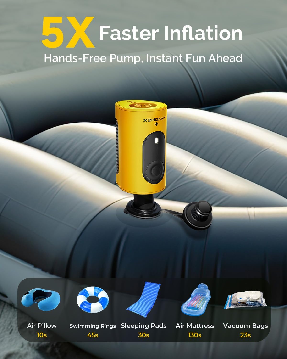 Portable Air Pump for Inflatables 4000mAh Ultra Fast Air Mattress Pump with Advanced Heat Dissipation 3 Nozzles Electric Air Pump Inflate Deflate for Sleeping Pads Pool Floats Vacuum Storage Bag