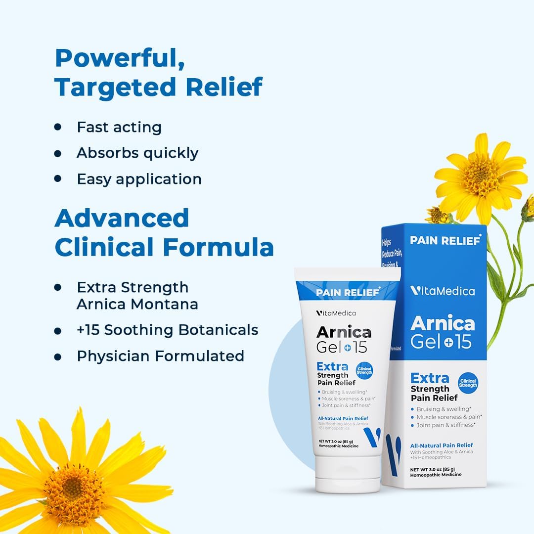 VitaMedica Arnica Gel Plus 15 Healing Plant Compounds Extra Strength Formula for Bruising All-Natural Plant-Based Topical Gel