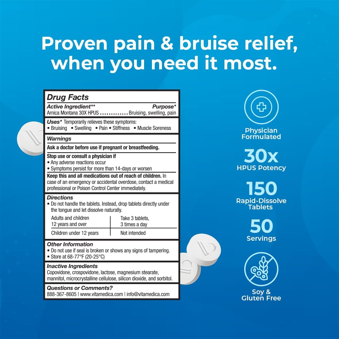 VitaMedica Arnica Montana 30X Rapid Dissolve Arnica Tablets for Natural Pain