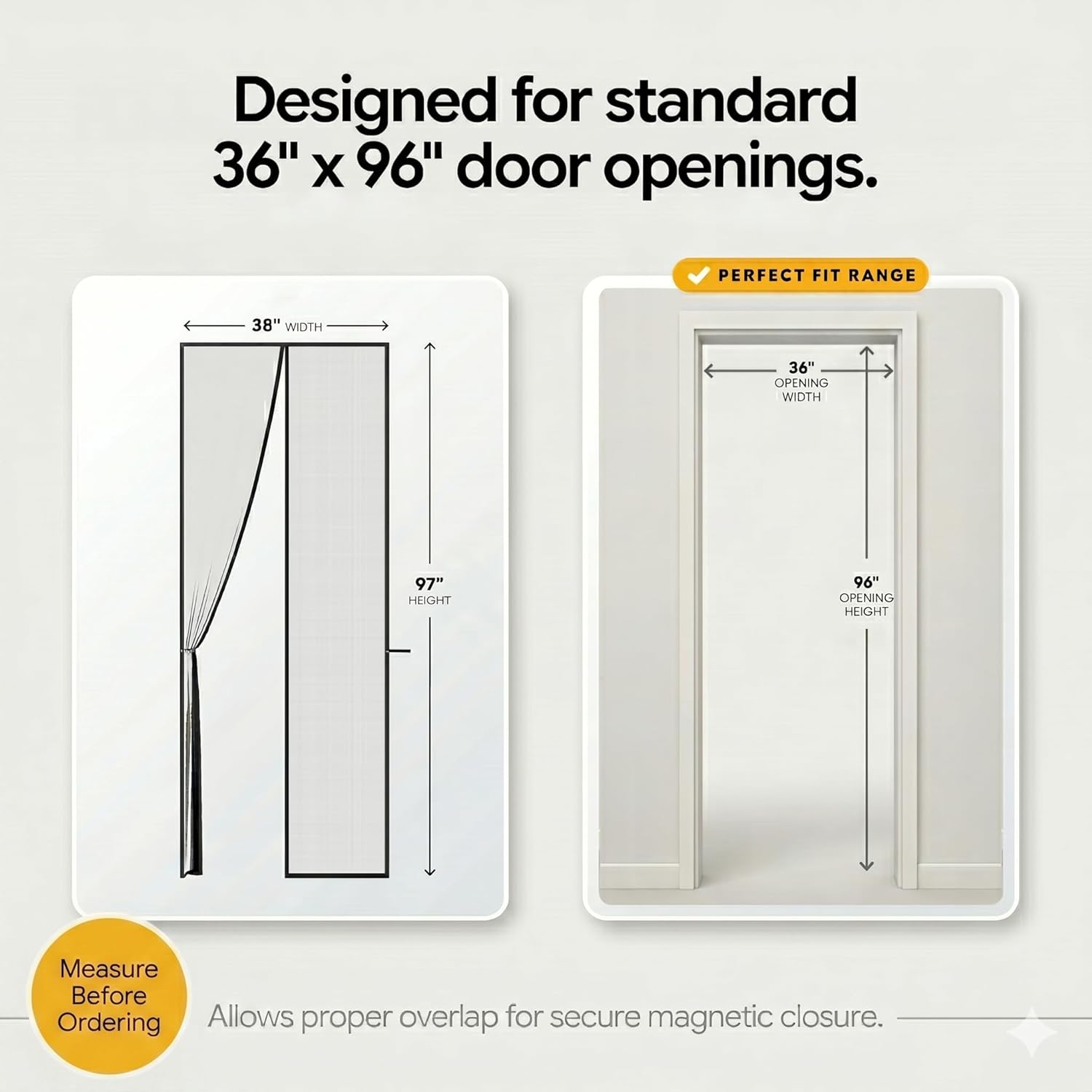 AUGO Magnetic Screen Door - Self Sealing Heavy Duty Hands Free Mesh Partition Keeps Bugs Out - Pet and Kid Friendly - Patent Pending Keep Open Feature - 38 Inch x 97 Inch