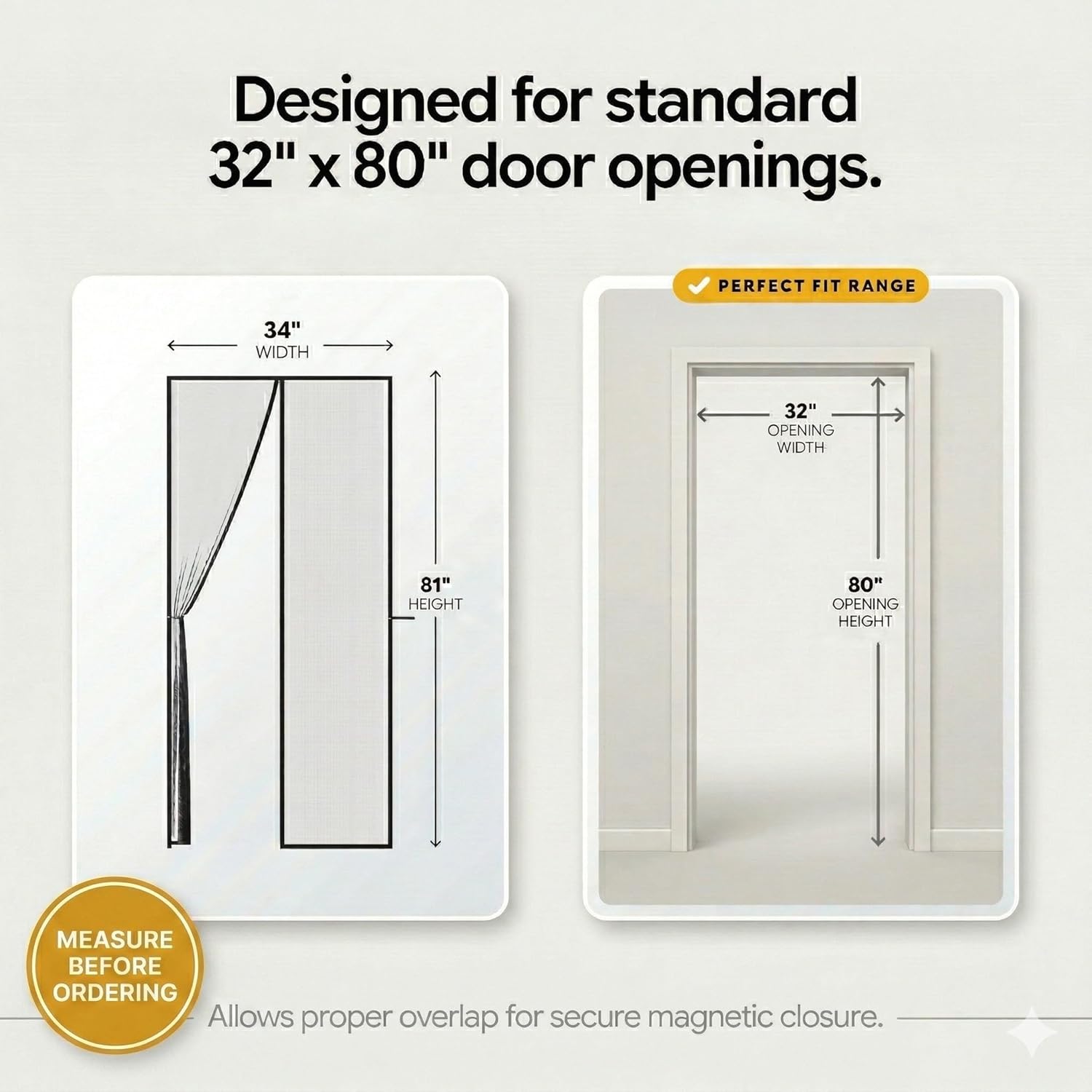 AUGO Magnetic Screen Door - Self Sealing Heavy Duty Hands Free Mesh Partition Keeps Bugs Out - Pet and Kid Friendly - Patent Pending Keep Open Feature - 34 Inch x 81 Inch