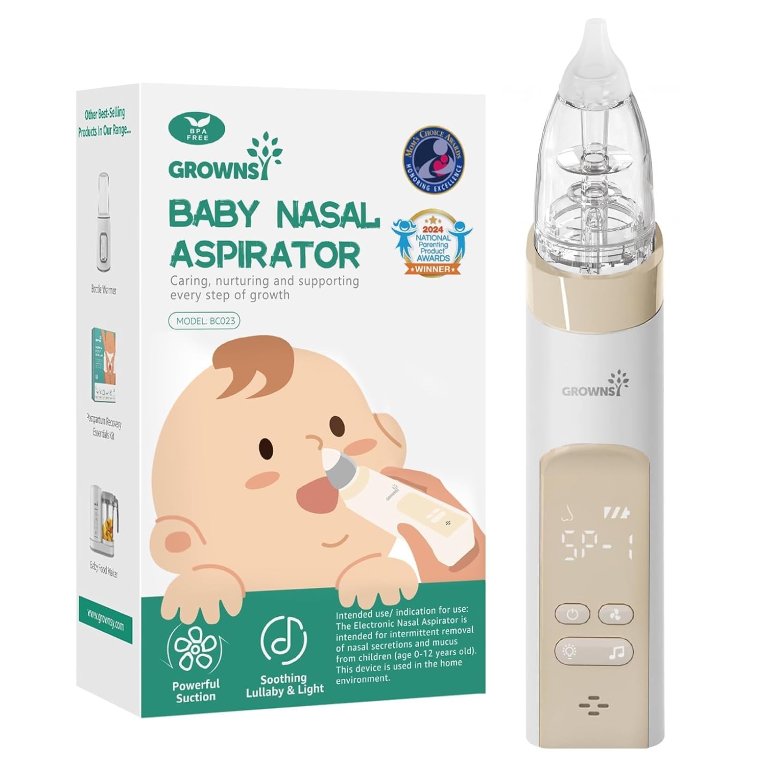 GROWNSY Nasal Aspirator for Baby Electric Baby Nose Sucker Automatic Nose Cleaner with Larger Suction Chamber and More Powerful Suction Music and Light Soothing Function Beige