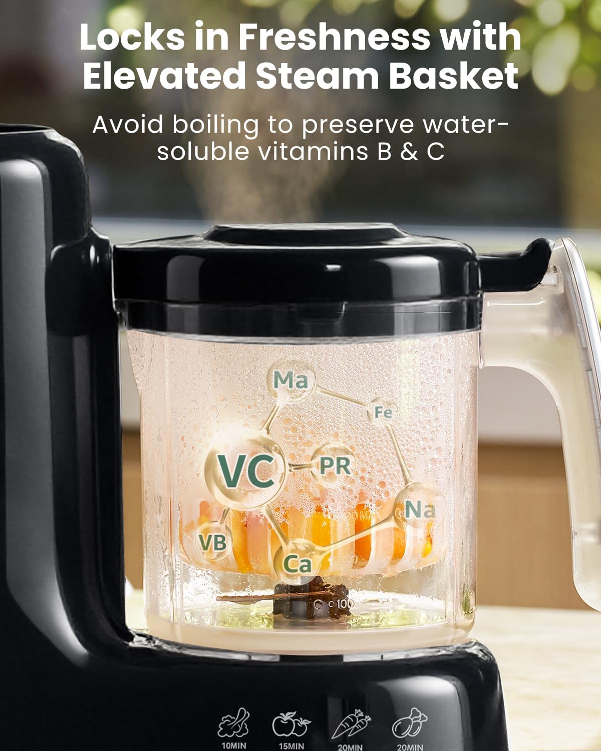 Grownsy Baby Food Maker with Steam Basket One Step Baby Food Processor Steamer Puree Blender Grinder Mills Machine Auto Cooking Grinding and Sterili-zing for Healthy Homemade Baby Food Black