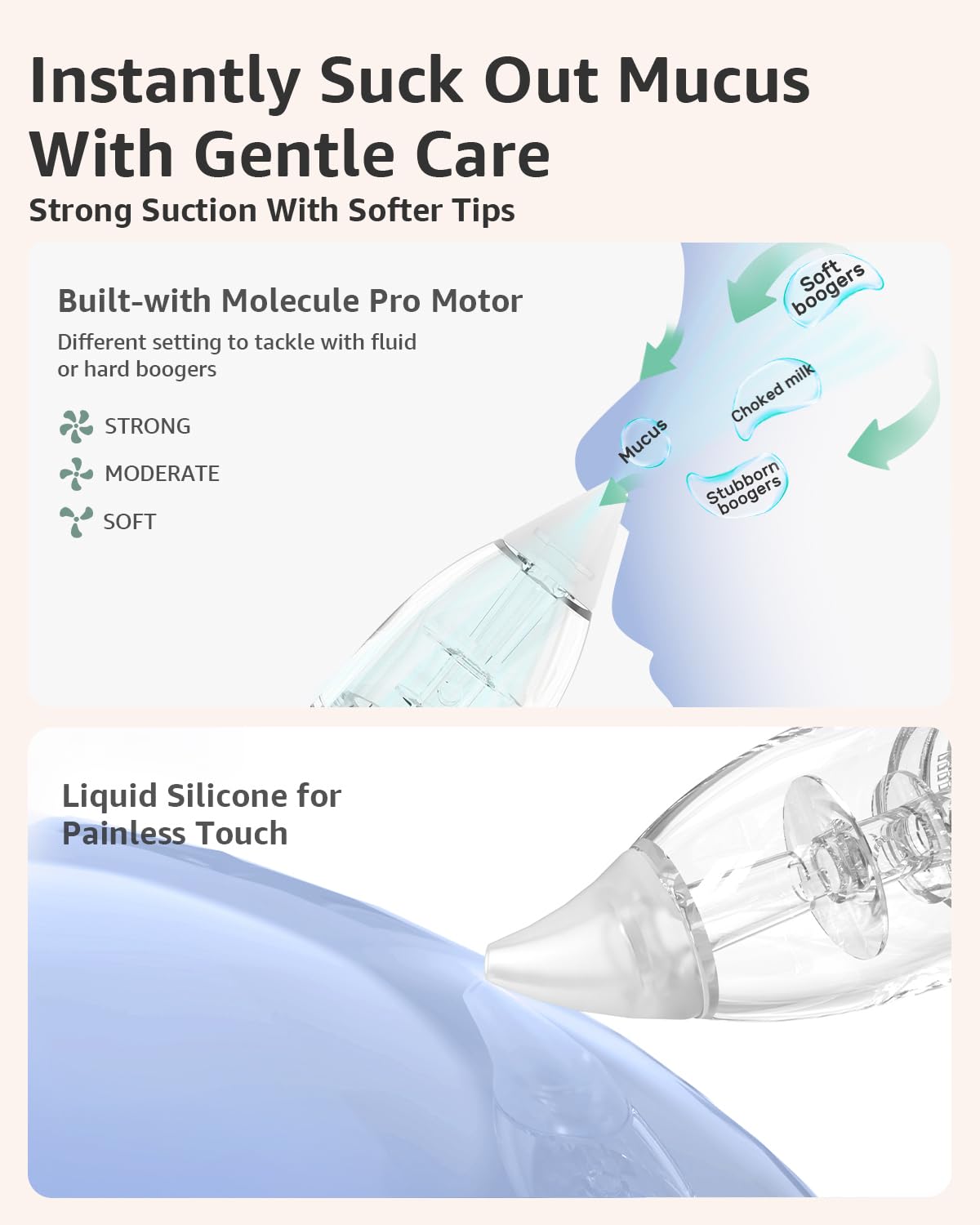 GROWNSY Nasal Aspirator for Baby Electric Baby Nose Sucker Automatic Nose Cleaner with Larger Suction Chamber and More Powerful Suction Music and Light Soothing Function Beige