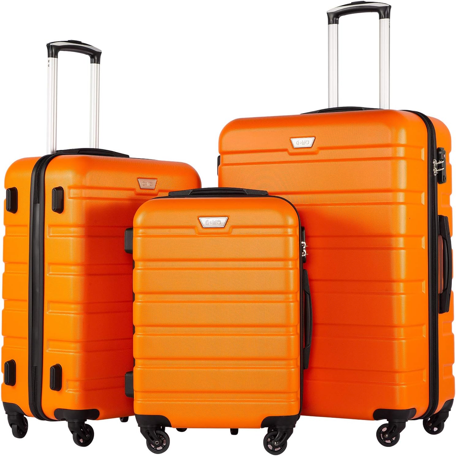 Coolife Luggage 3 Piece Set Lightweight Durable Hardshell Suitcase set with 360¬∞ Spinner Wheels TSA-approved Lock Checked Family Travel Luggage sets 20/24/28 Inch Orange