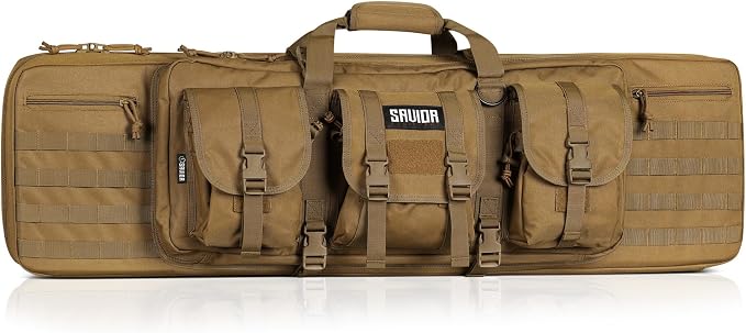 Savior Equipment American Classic Tactical Double Long Gun Bag Pistol Transportation Case w/Backpack Strap, 46 Inch Flat Dark Earth Tan