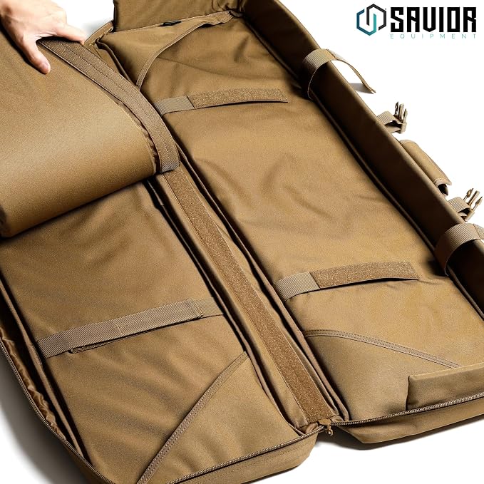 Savior Equipment American Classic Tactical Double Long Gun Bag Pistol Transportation Case w/Backpack Strap, 46 Inch Flat Dark Earth Tan