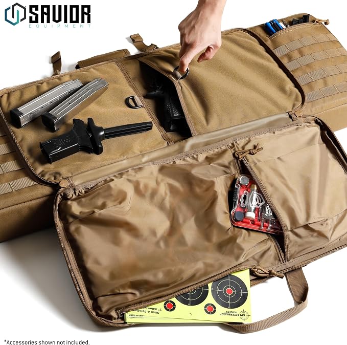 Savior Equipment American Classic Tactical Double Long Gun Bag Pistol Transportation Case w/Backpack Strap, 46 Inch Flat Dark Earth Tan