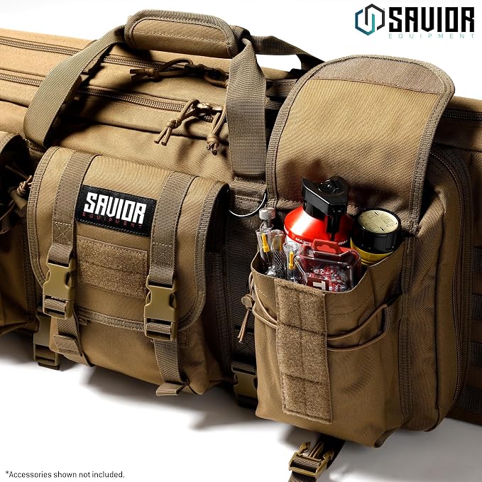 Savior Equipment American Classic Tactical Double Long Gun Bag Pistol Transportation Case w/Backpack Strap, 46 Inch Flat Dark Earth Tan