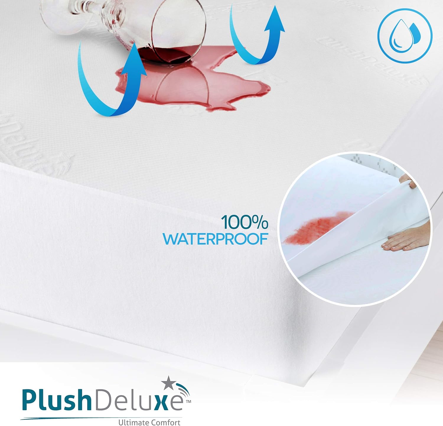 PlushDeluxe Premium Bamboo Mattress Protector – Queen Size, Waterproof, & Ultra Soft Breathable Noiseless Washable Bed Mattress Cover for Comfort & Protection